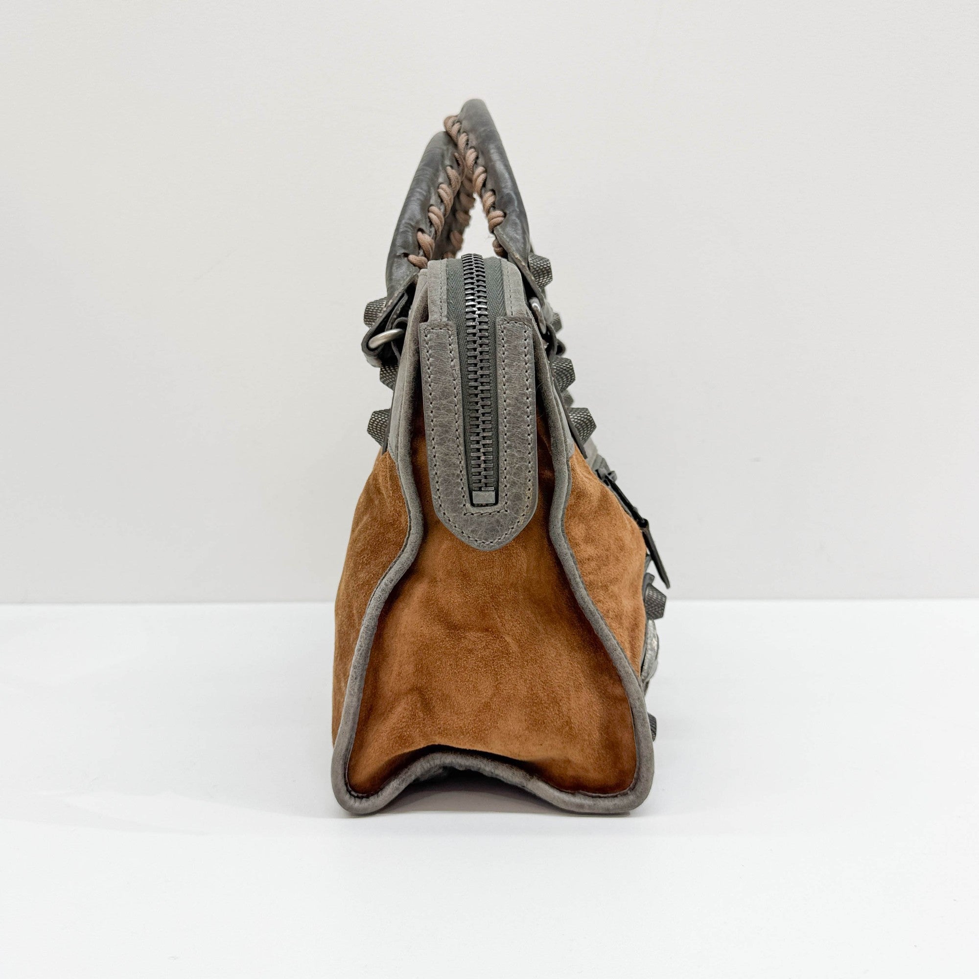 The City Brown Suede and Grey Leather Shoulder Bag