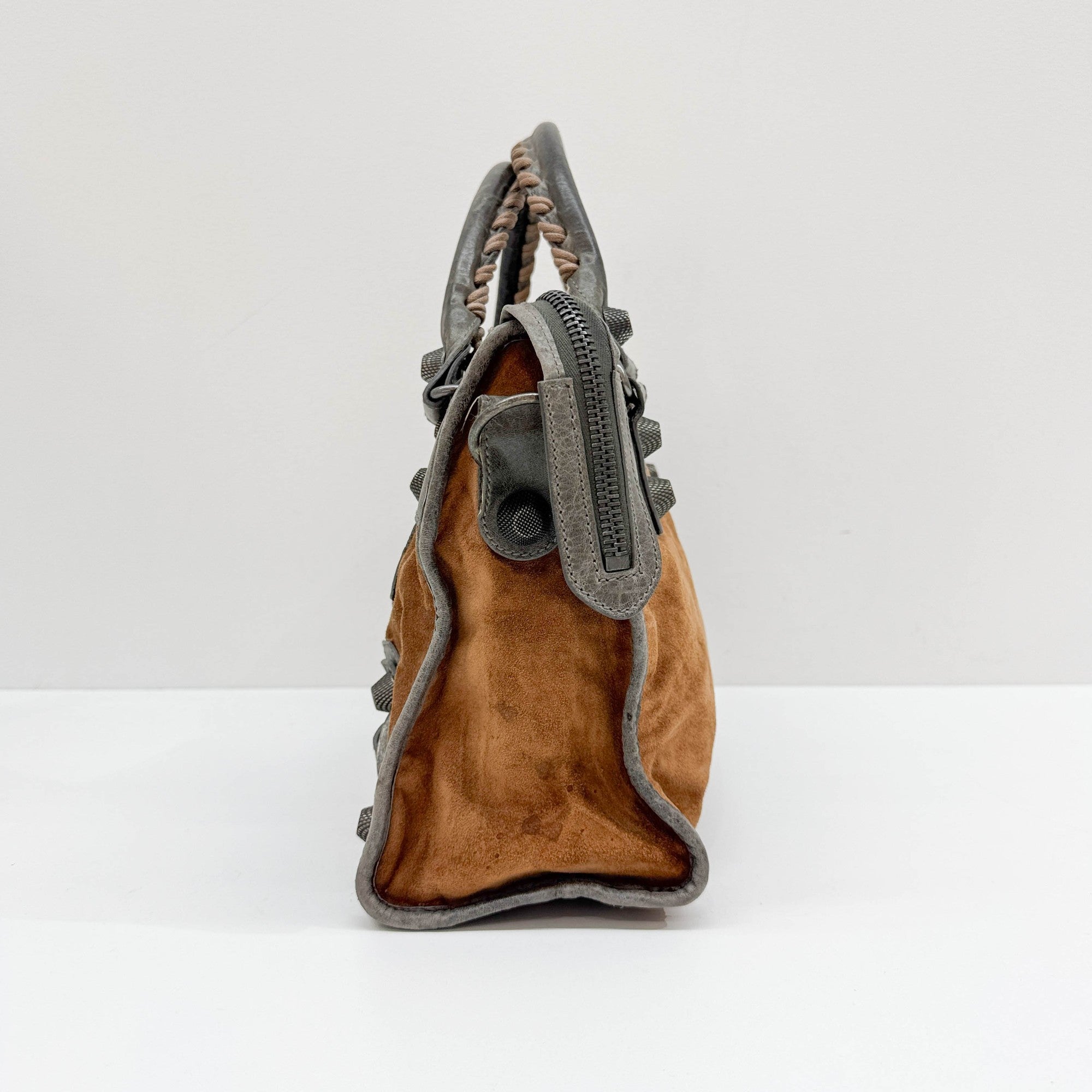 The City Brown Suede and Grey Leather Shoulder Bag