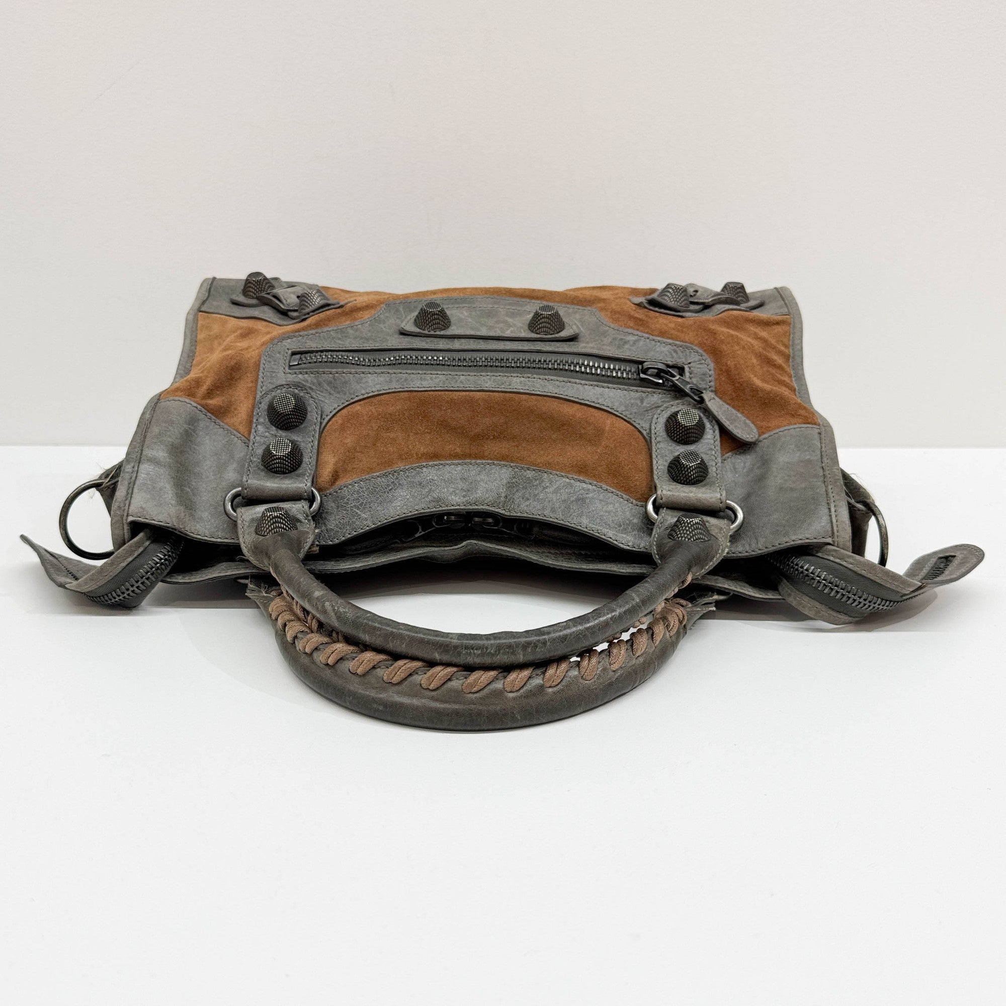 The City Brown Suede and Grey Leather Shoulder Bag