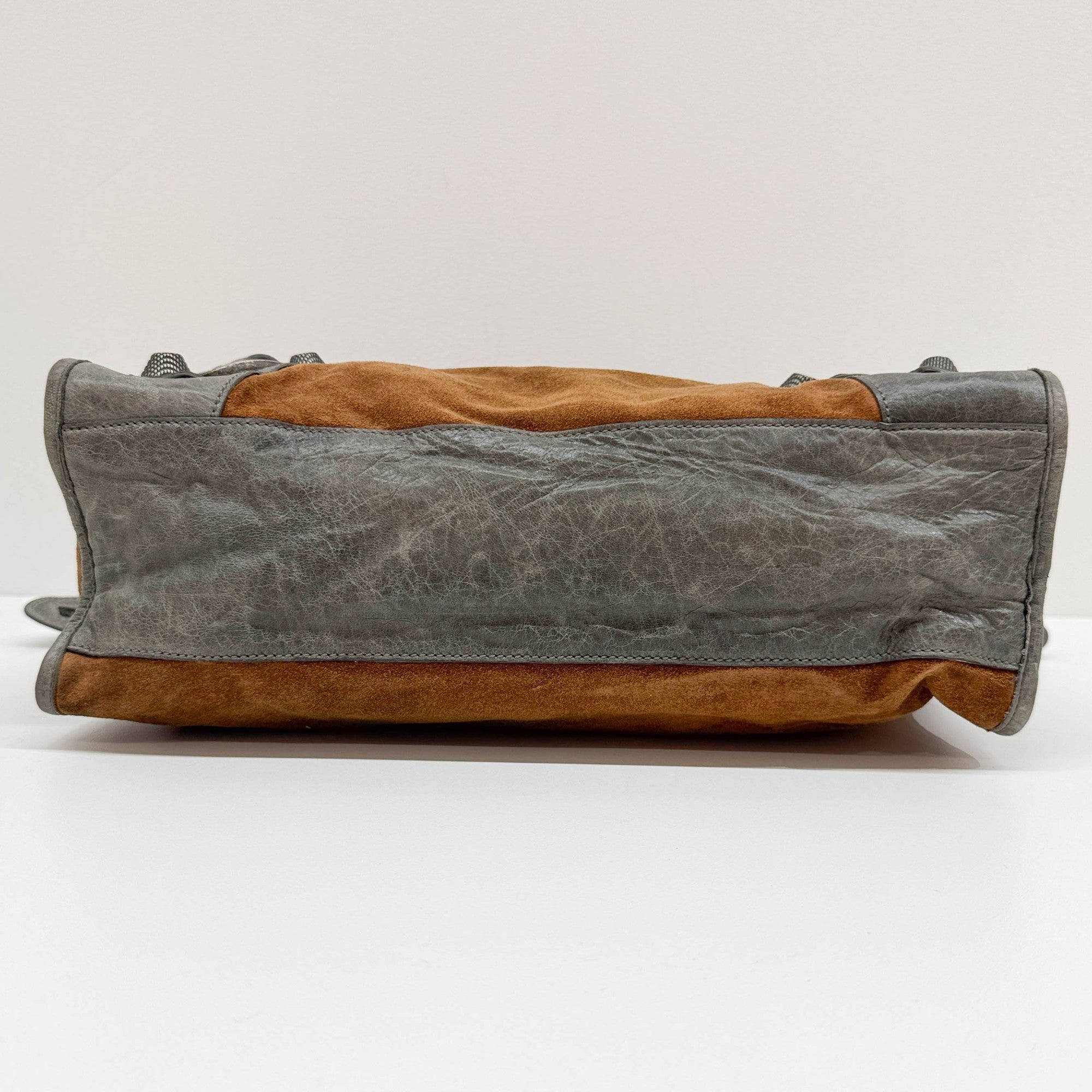 The City Brown Suede and Grey Leather Shoulder Bag