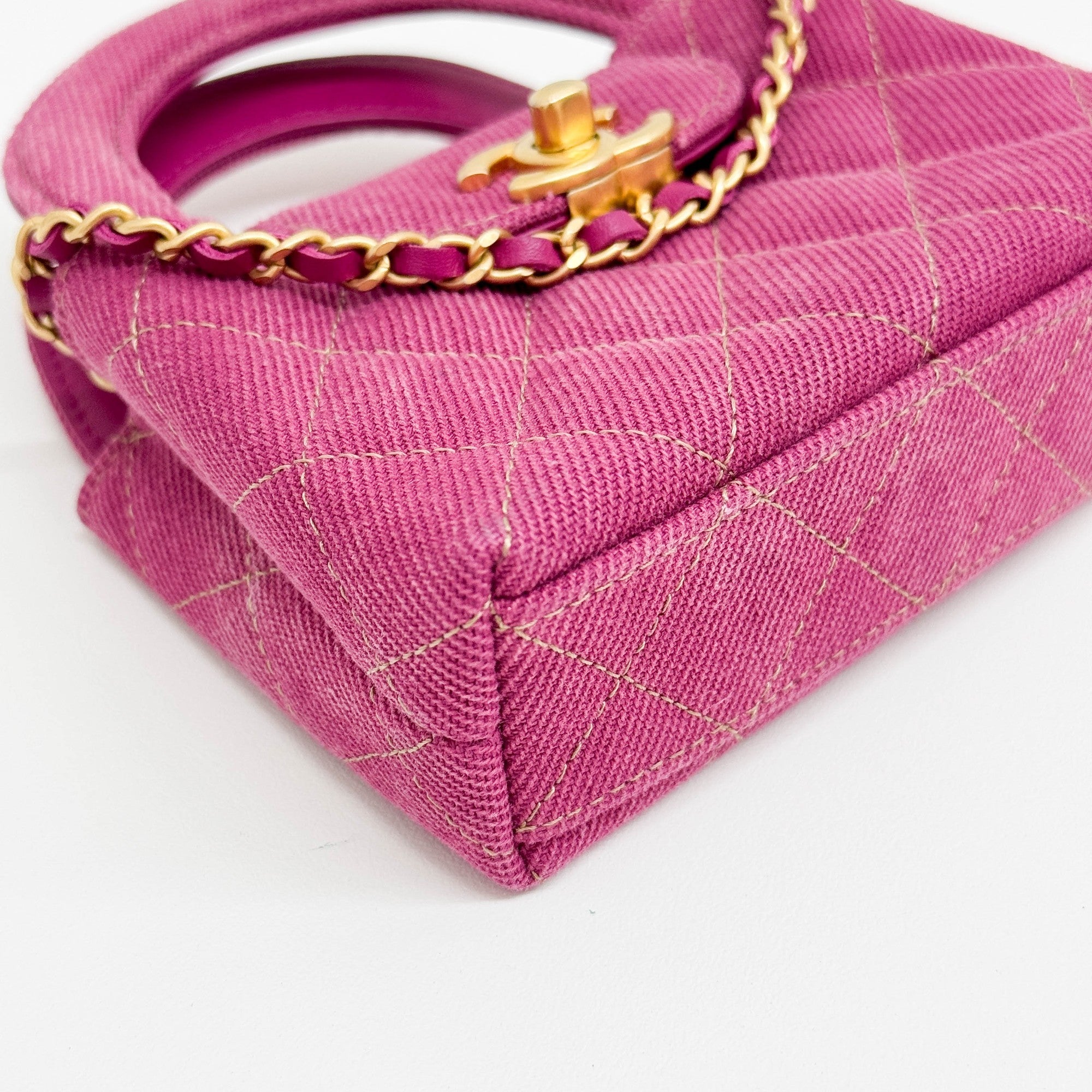 Mini Matelasse Pink Denim Chain Strap Bag