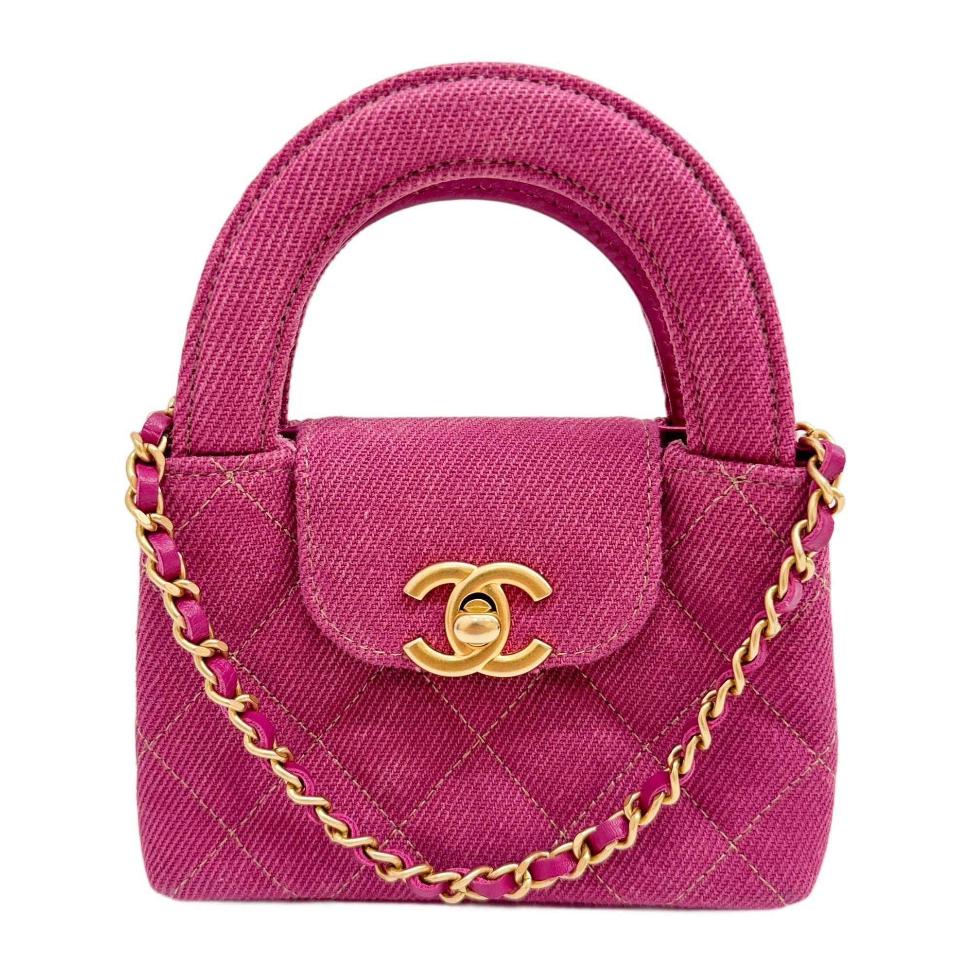 Nano Kelly Shopper 2021-2026 Matelasse Pink Denim Two Way Bag