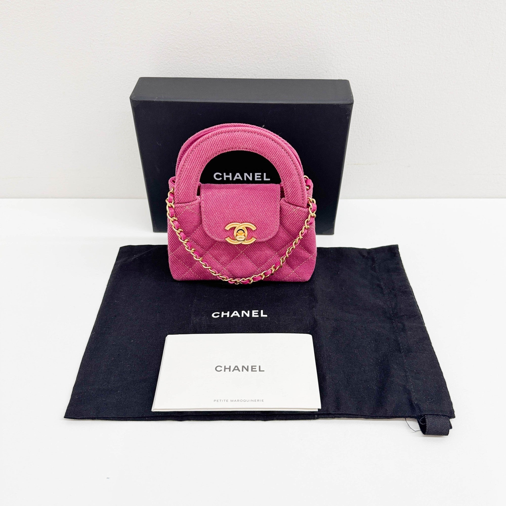 Mini Matelasse Pink Denim Chain Strap Bag