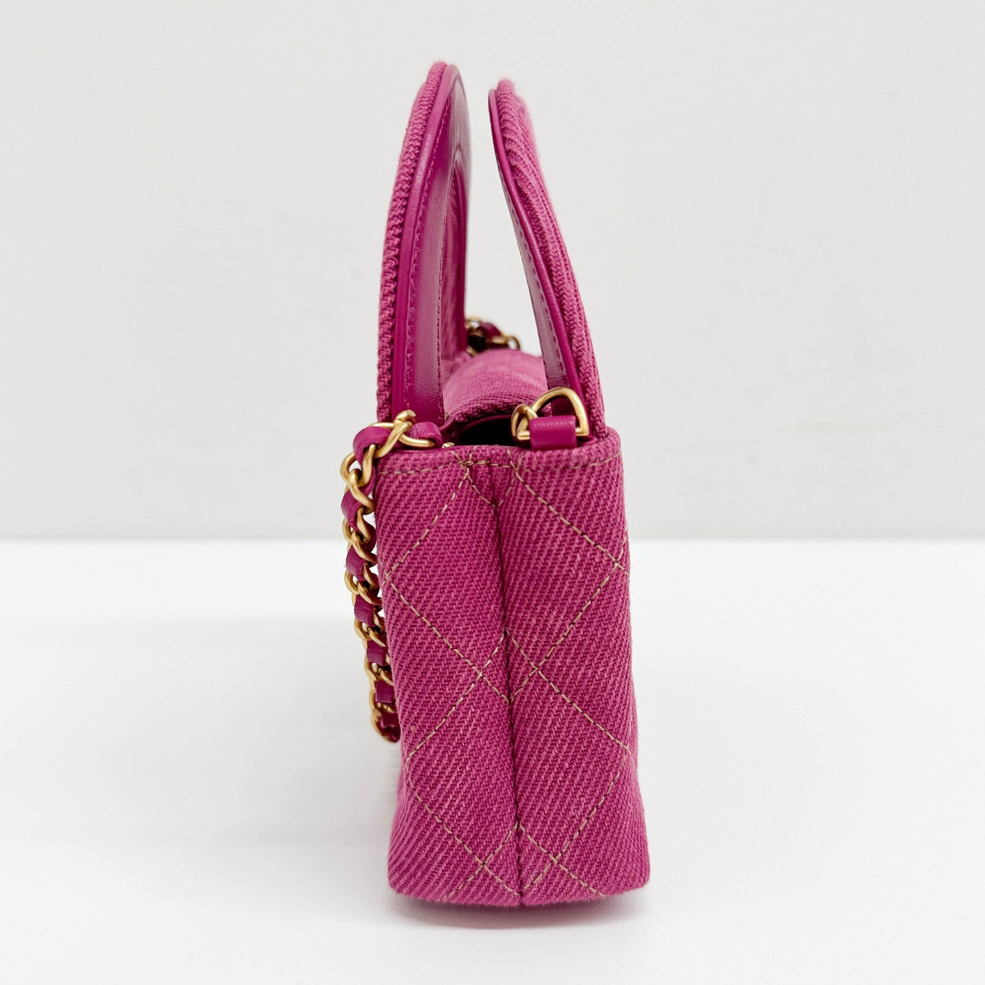 Mini Matelasse Pink Denim Chain Strap Bag