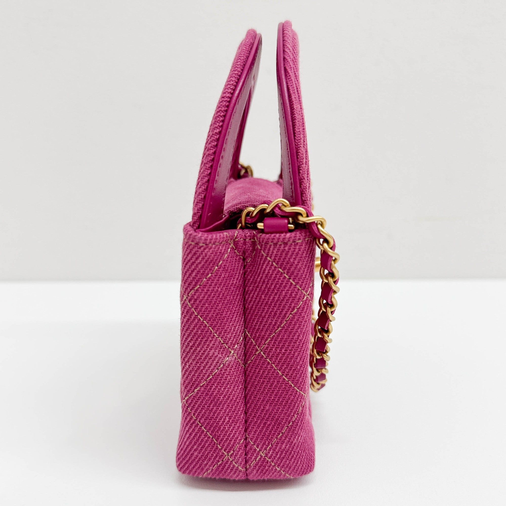 Mini Matelasse Pink Denim Chain Strap Bag