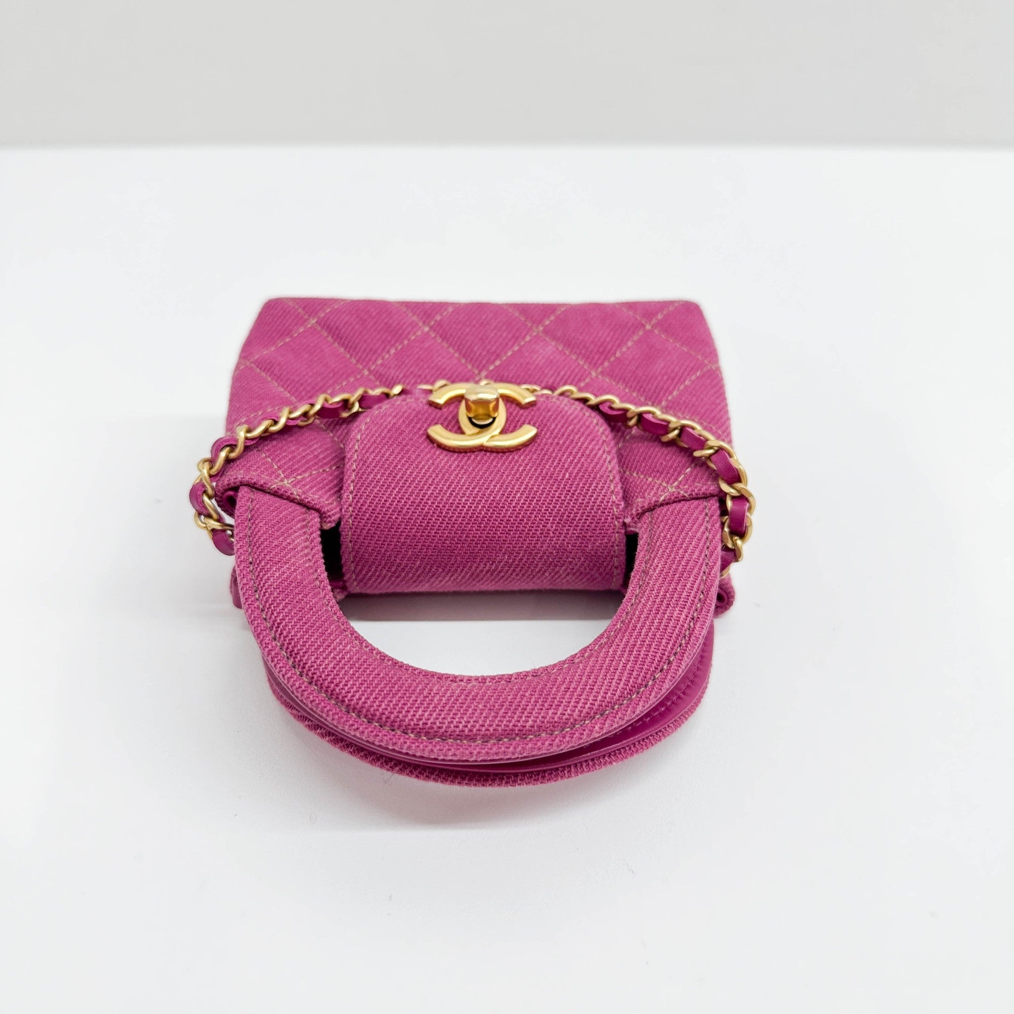 Mini Matelasse Pink Denim Chain Strap Bag