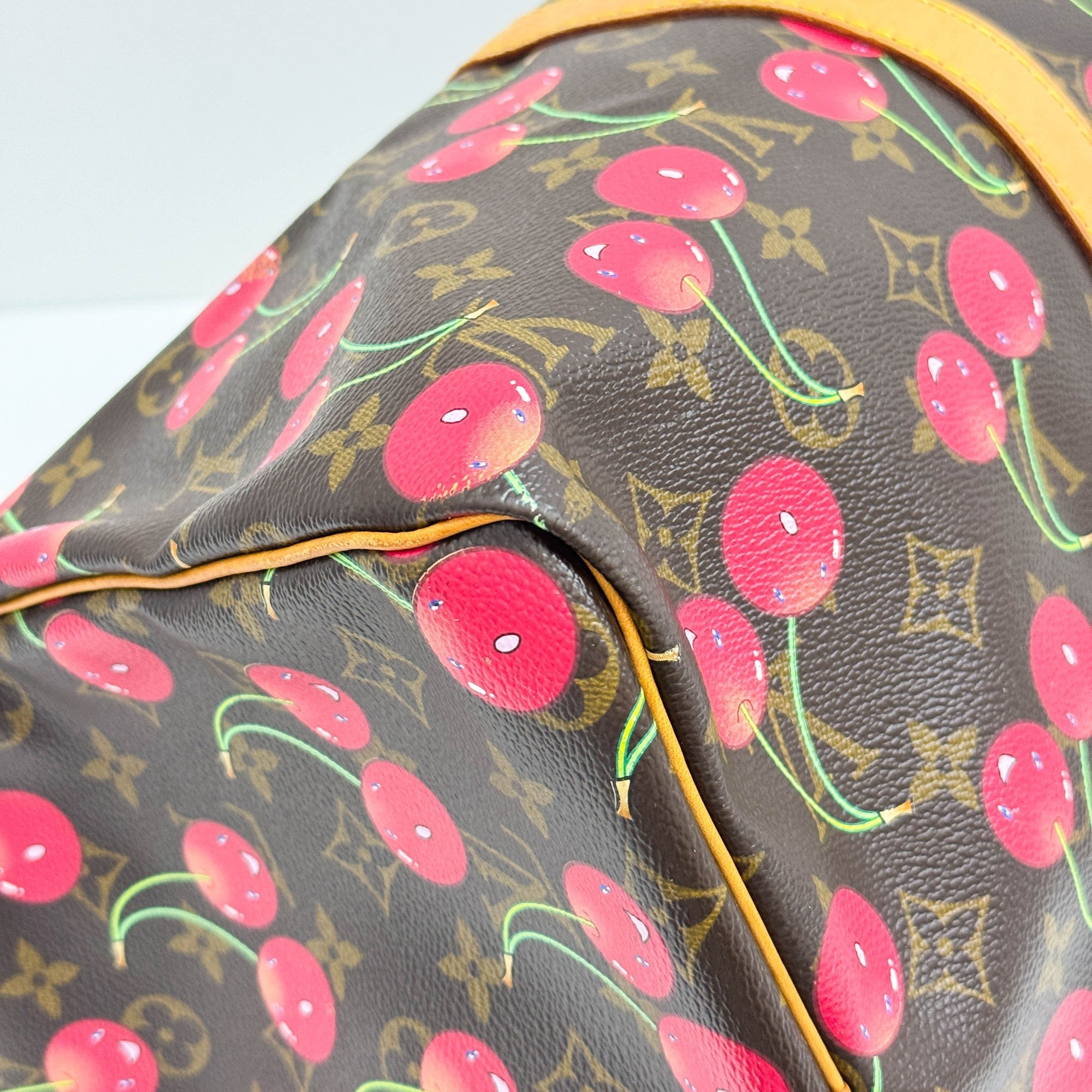 LV x TM Keepall 45 Holdall Brown Monogram and Cherry Print Handle Bag