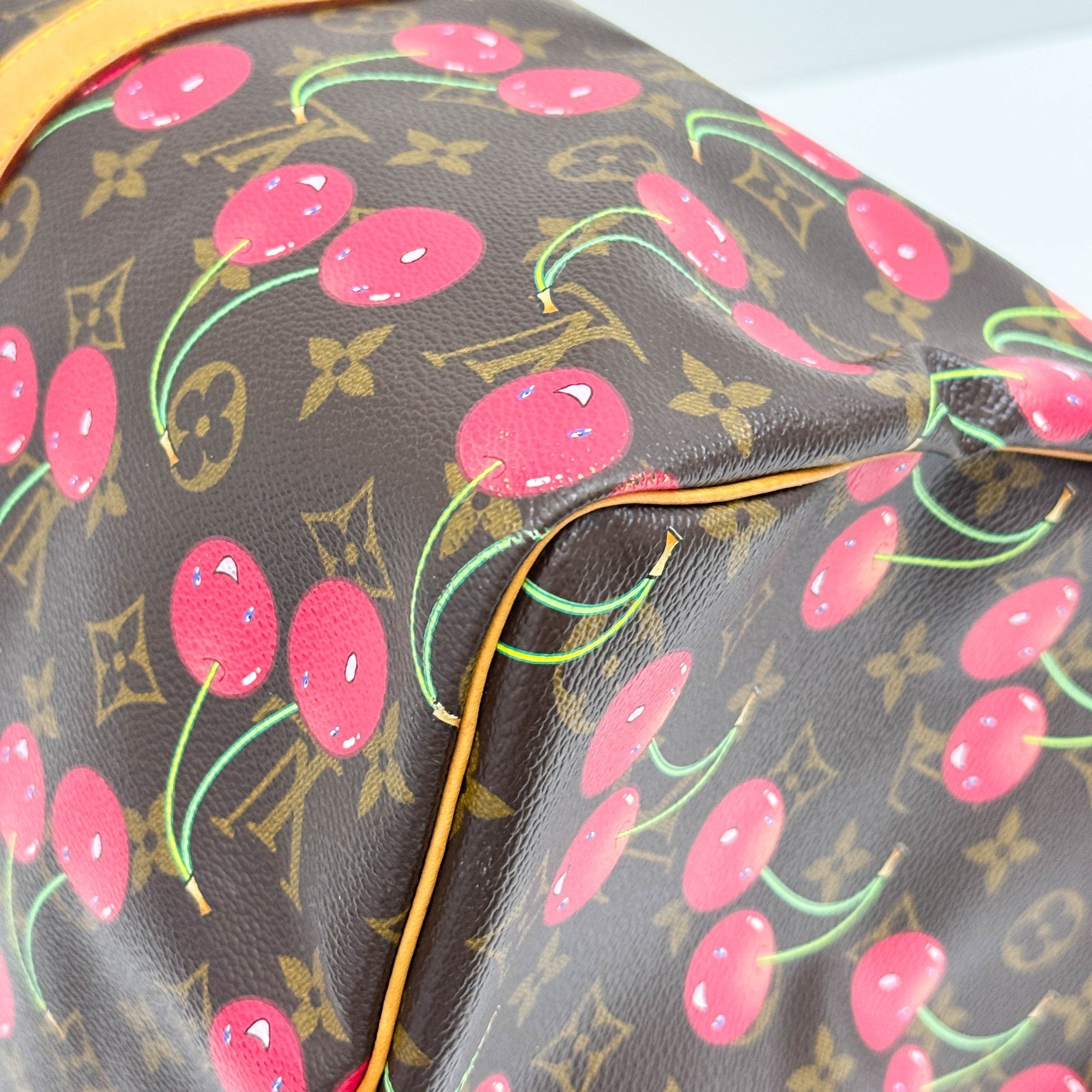 LV x TM Keepall 45 Holdall Brown Monogram and Cherry Print Handle Bag