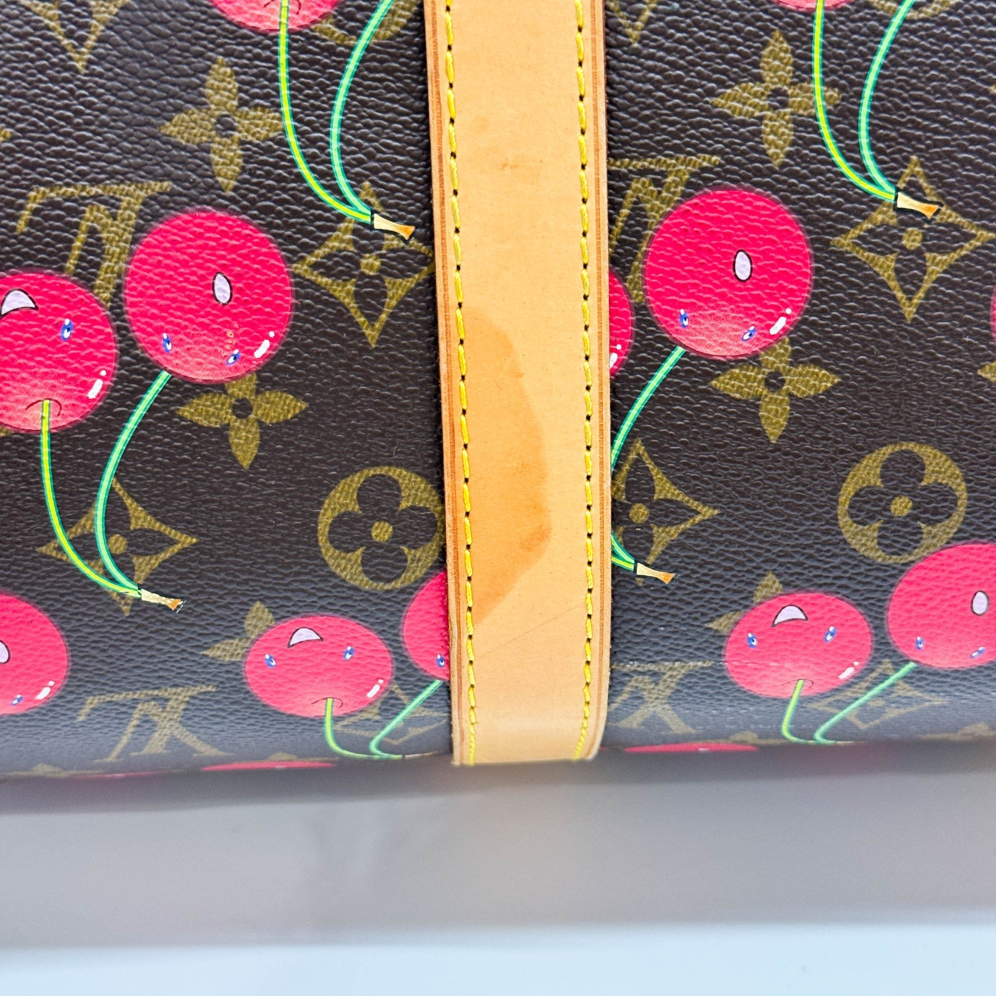 LV x TM Keepall 45 Holdall Brown Monogram and Cherry Print Handle Bag