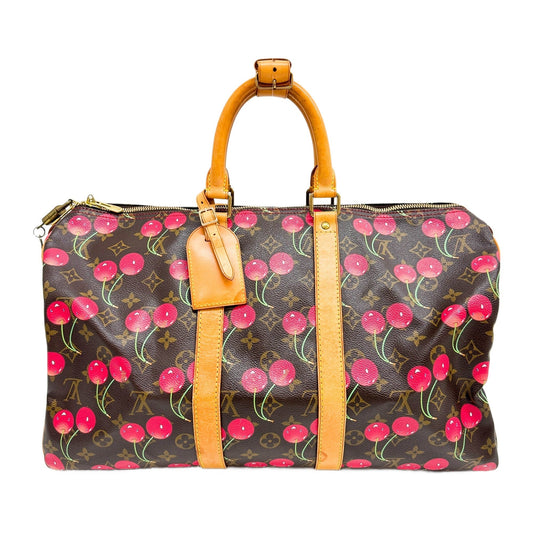 LV x TM Keepall 45 Holdall Brown Monogram and Cherry Print Handle Bag