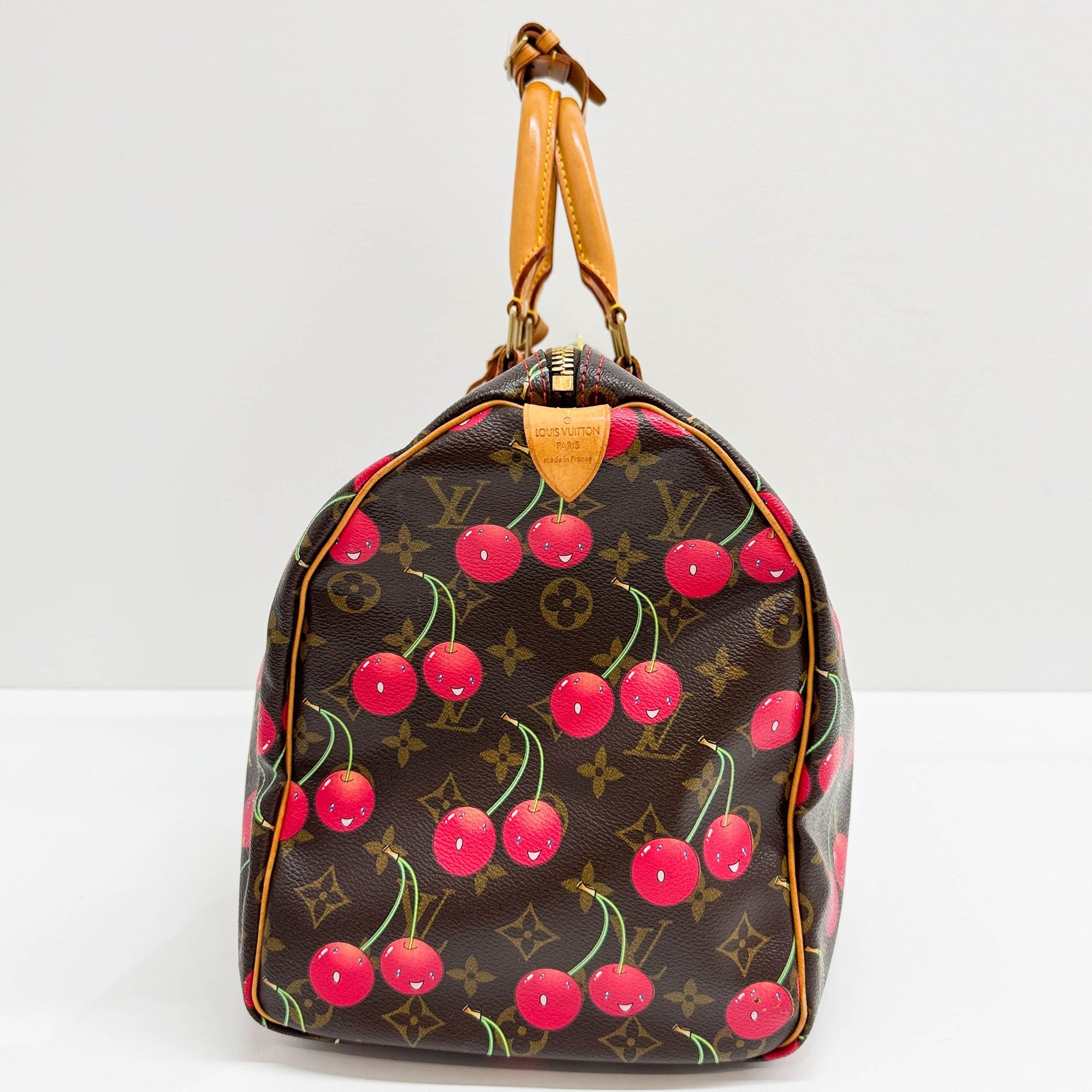 LV x TM Keepall 45 Holdall Brown Monogram and Cherry Print Handle Bag
