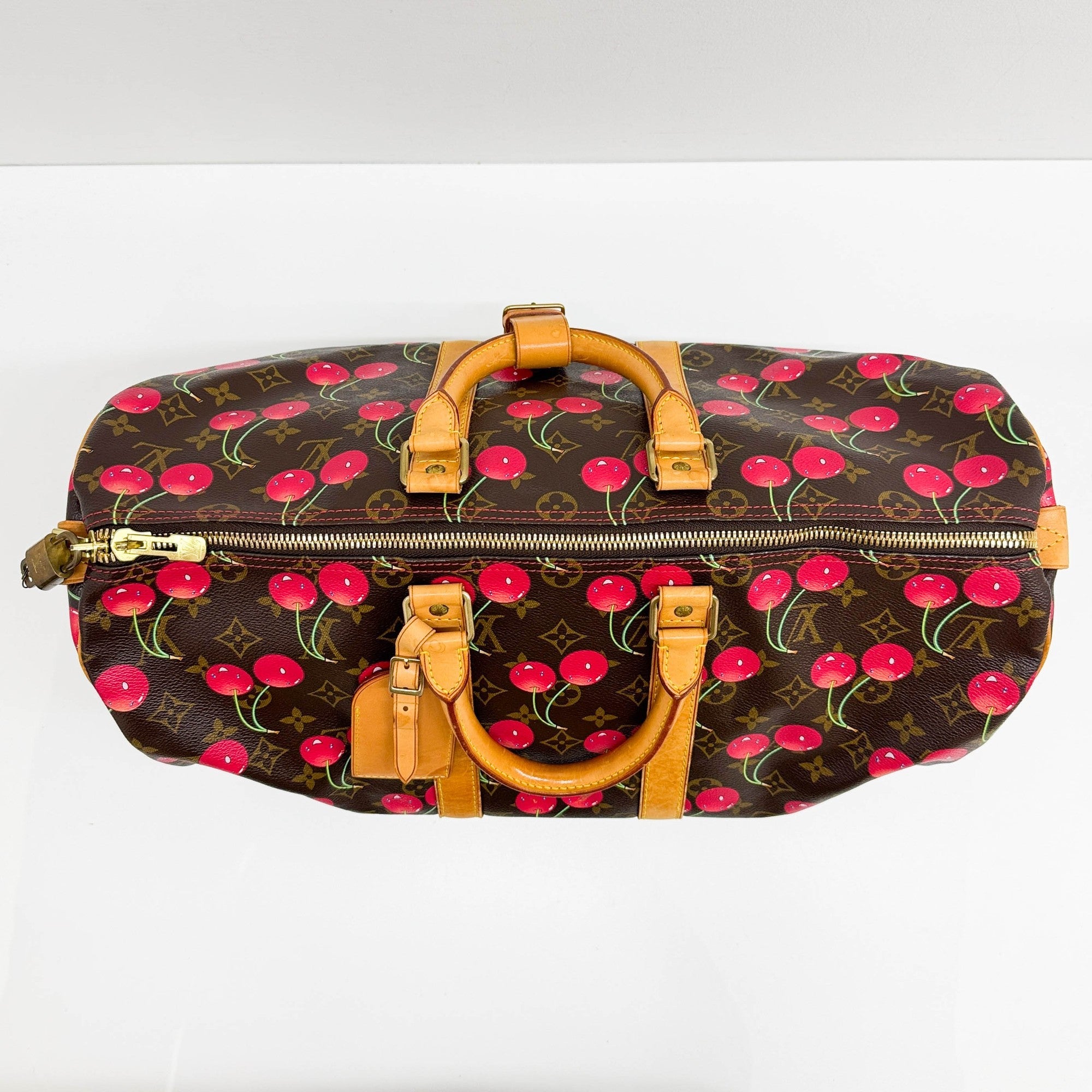 LV x TM Keepall 45 Holdall Brown Monogram and Cherry Print Handle Bag