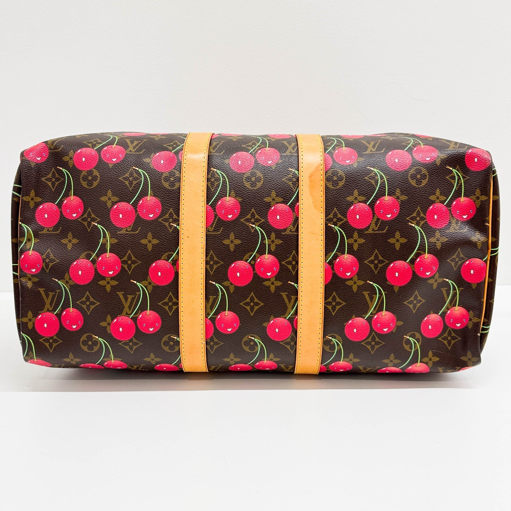 LV x TM Keepall 45 Holdall Brown Monogram and Cherry Print Handle Bag