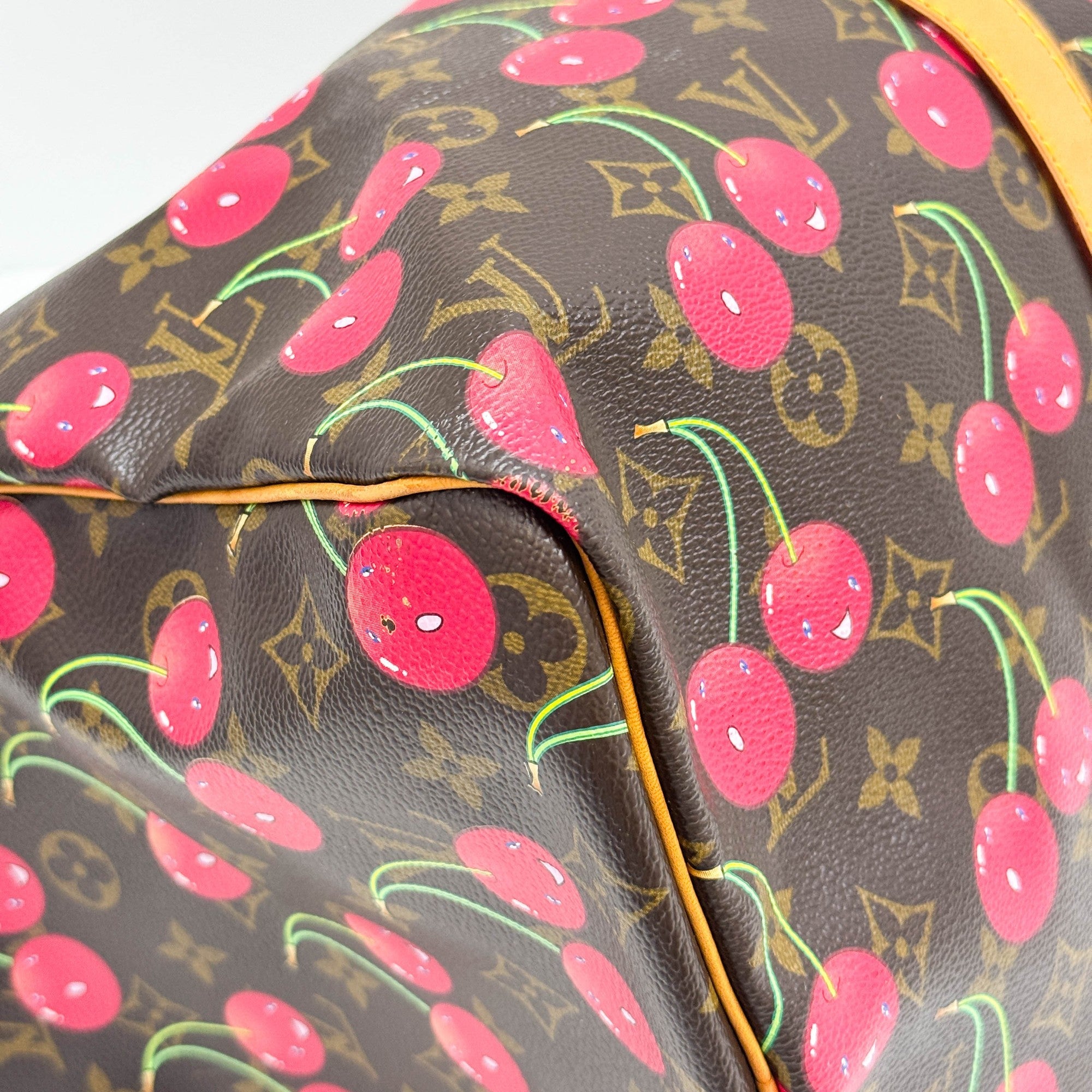 LV x TM Keepall 45 Holdall Brown Monogram and Cherry Print Handle Bag