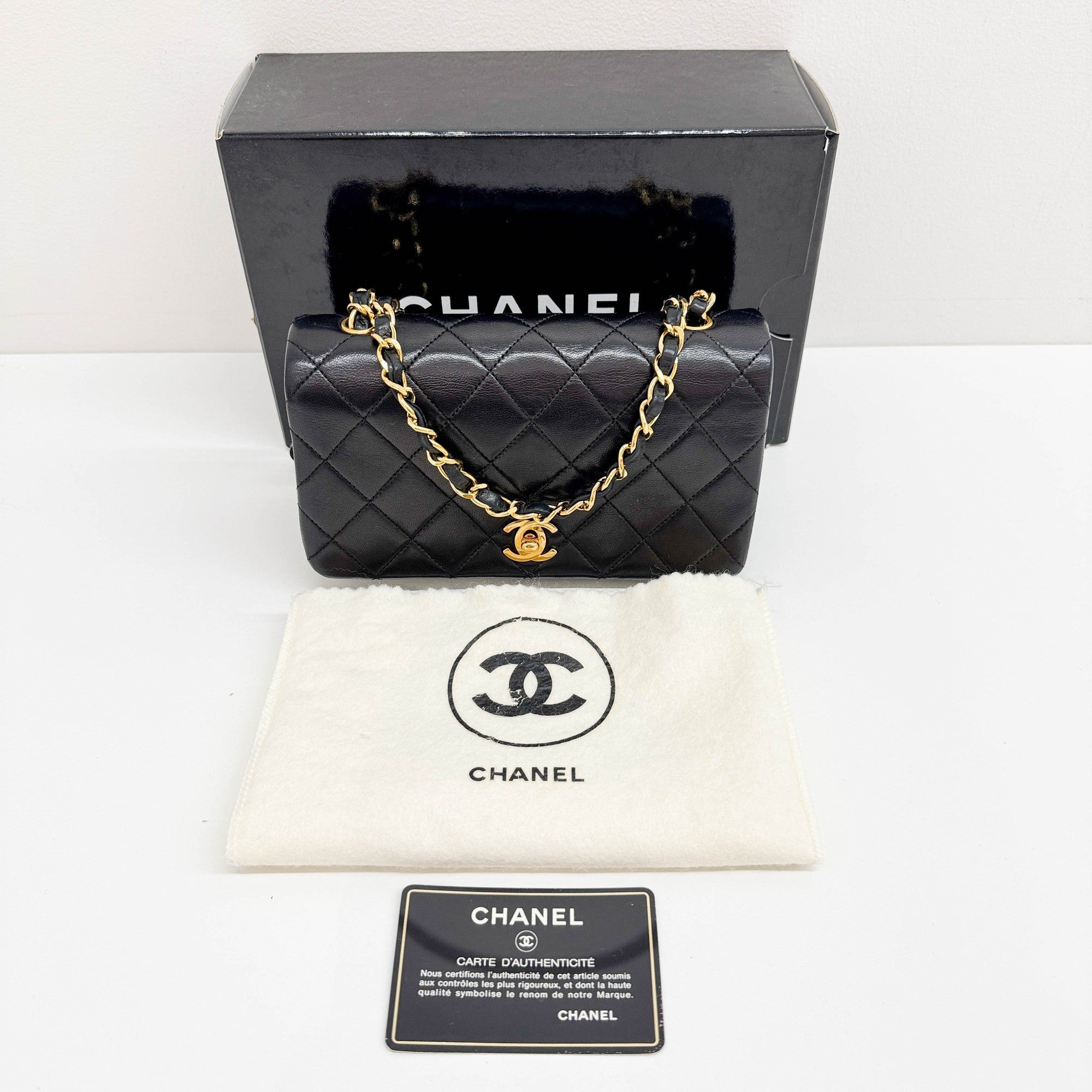 Mini Matelasse Black Lambskin with Gold Chain Bag