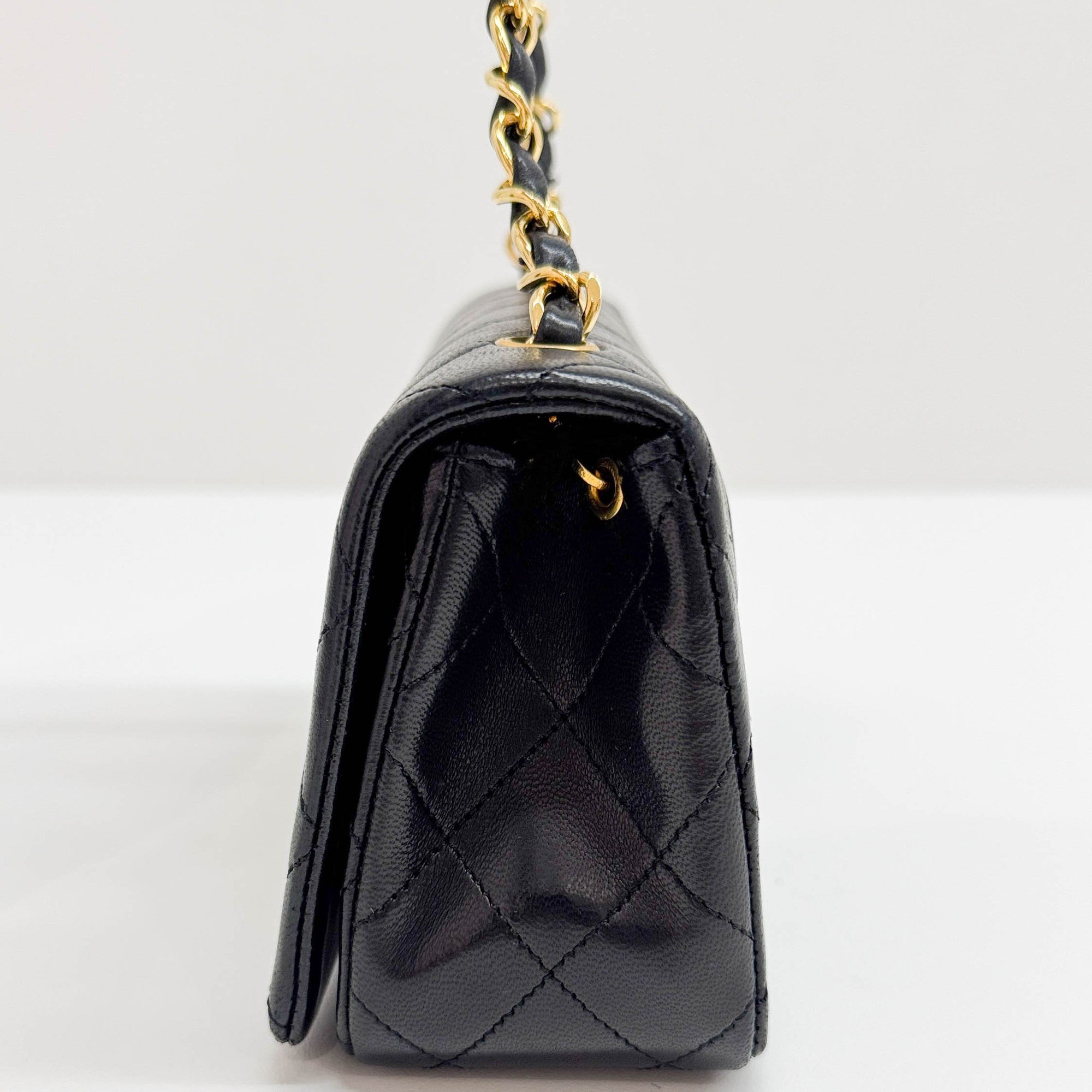 Mini Matelasse Black Lambskin with Gold Chain Bag