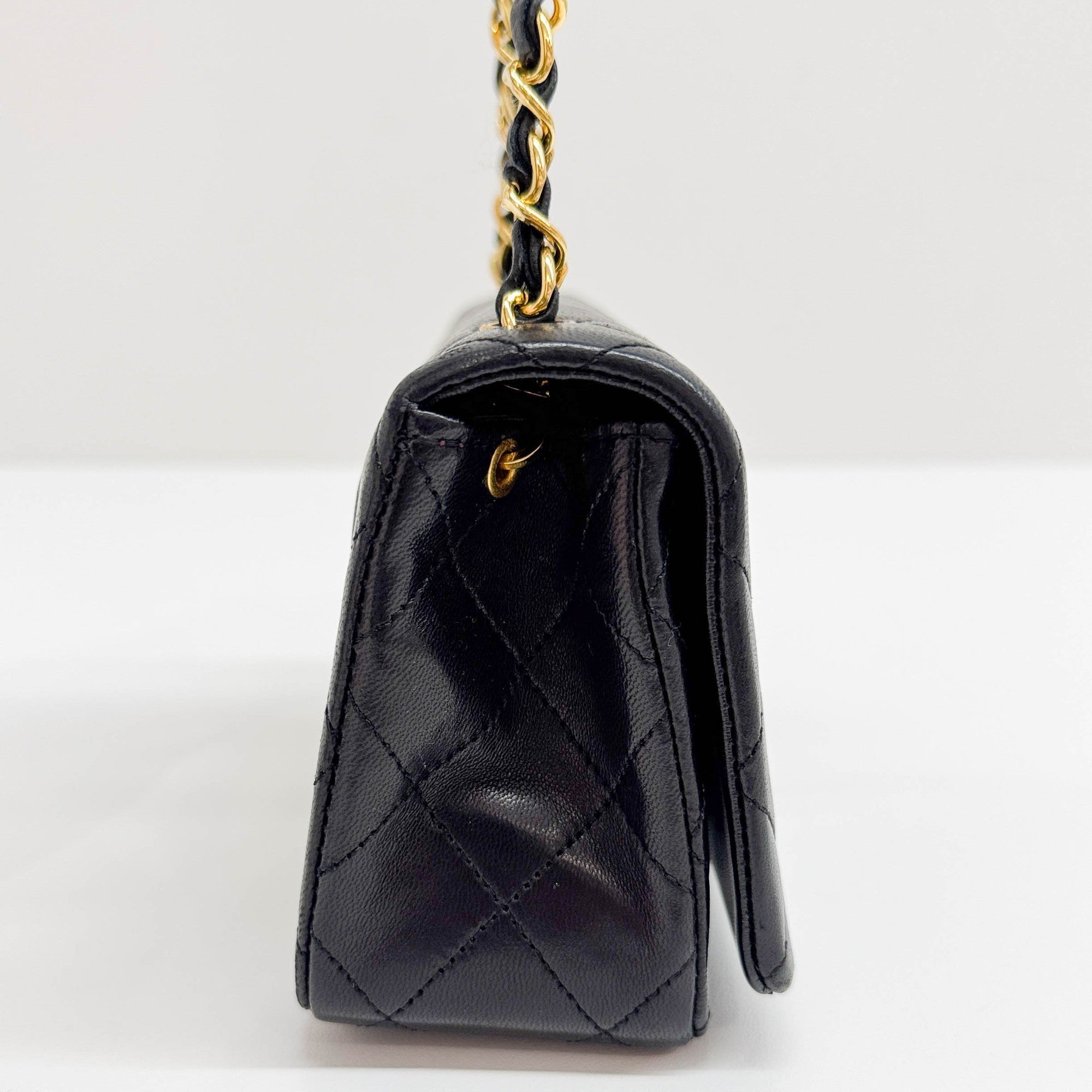 Mini Matelasse Black Lambskin with Gold Chain Bag