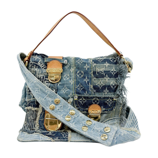 Posty Patchwork Blue Monogram Denim Two Way Messenger Bag