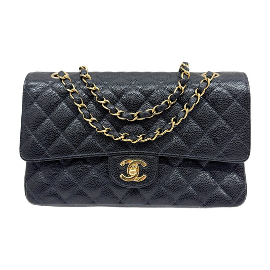 Classic Double Flap Matelasse Black Leather Shoulder Bag