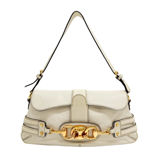 Horsebit Off White Leather Shoulder Bag
