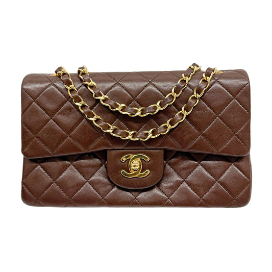 Classic Double Flap Matelasse Brown Leather Shoulder Bag