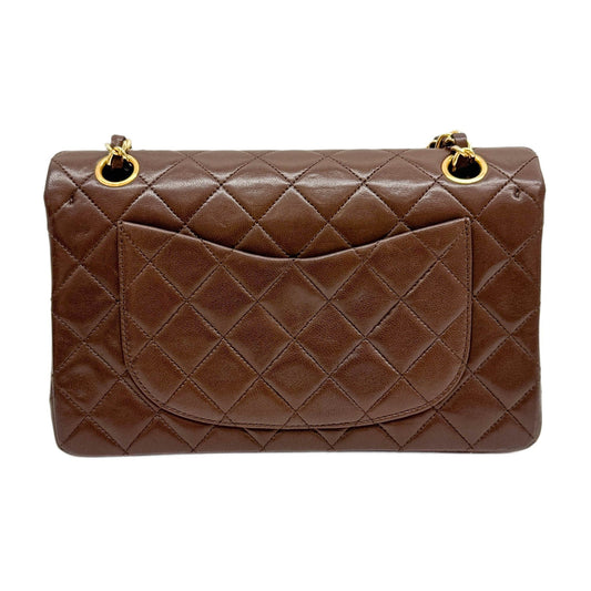 Classic Double Flap Matelasse Brown Leather Shoulder Bag