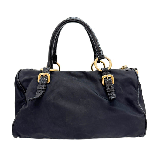 Tessuto Pietre Jeweled Black Nylon Hand Bag