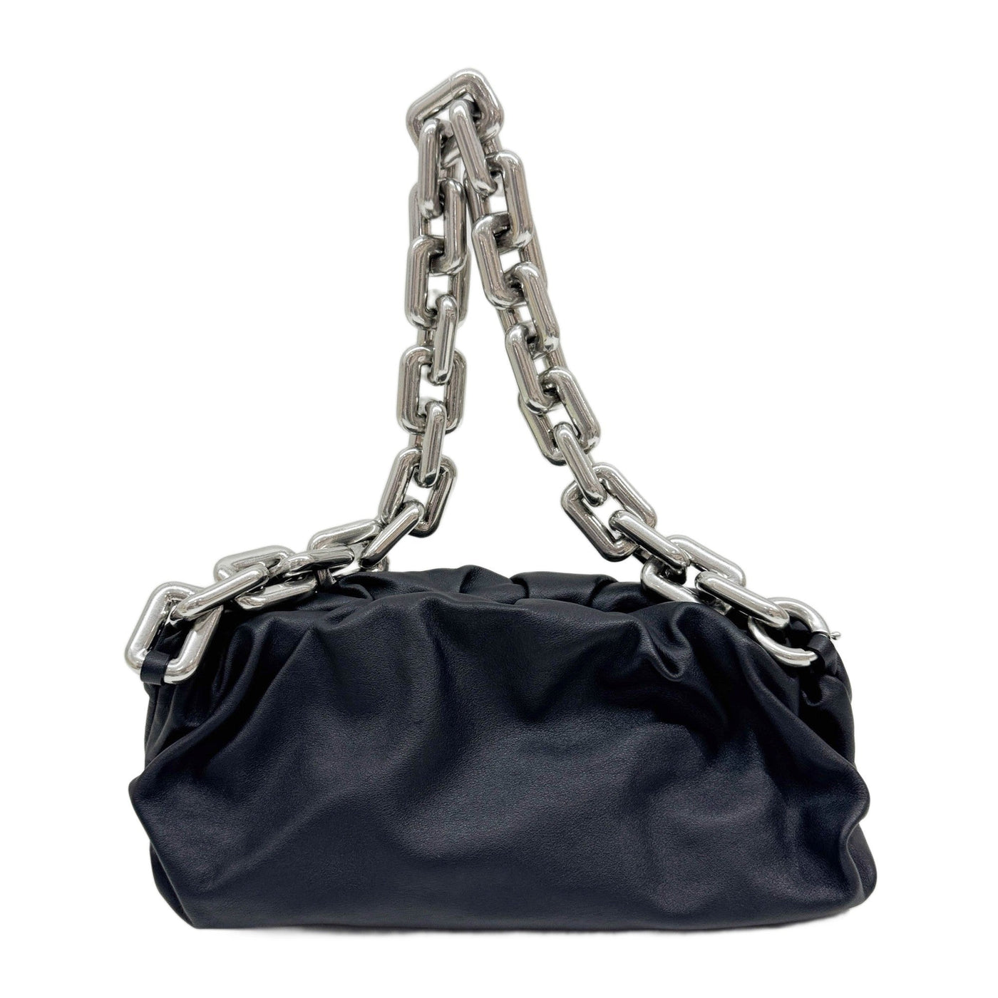 The Pouch Metal Chain Strap Black Leather Shoulder Bag