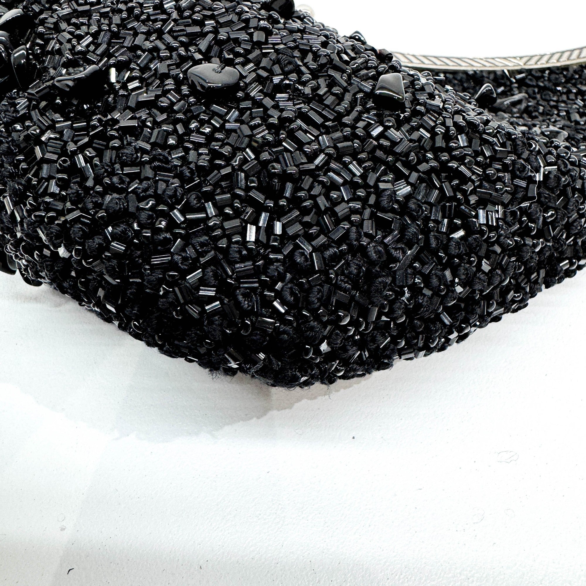 Black Beads with Silver Metal Handle Bag