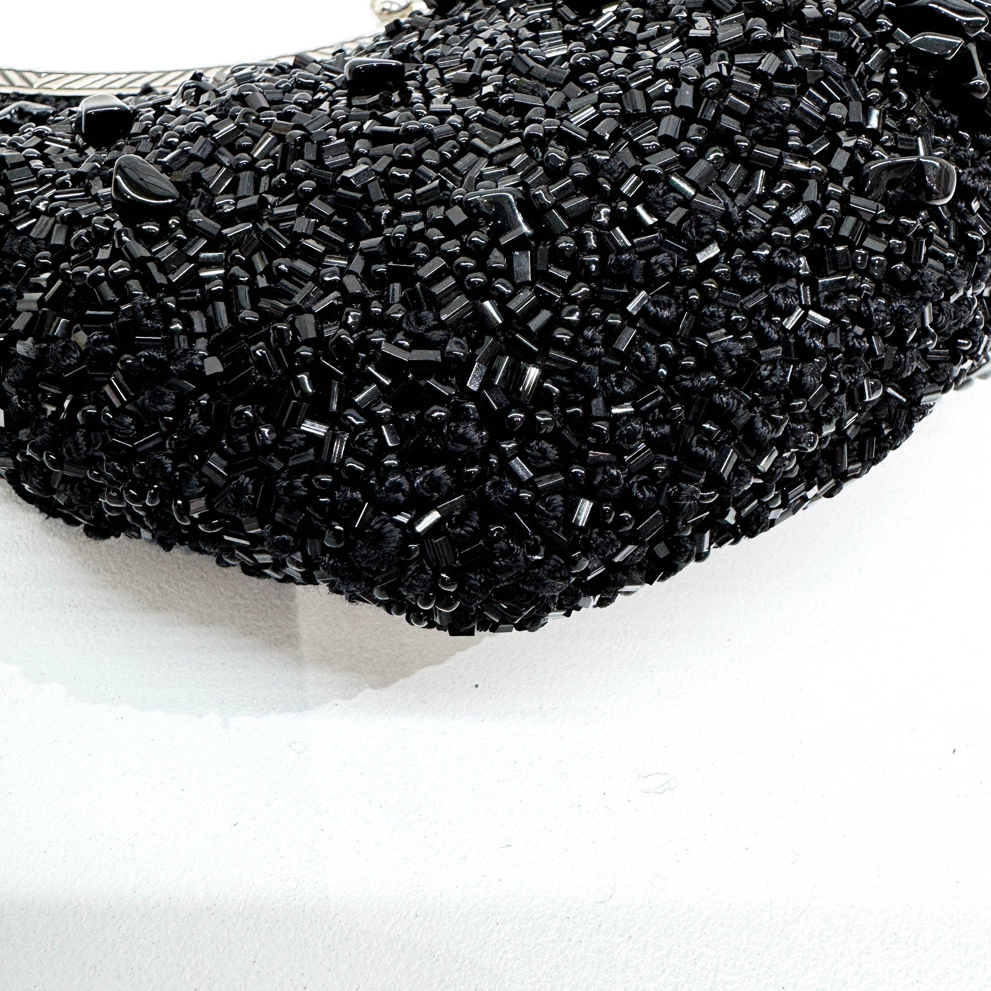 Black Beads with Silver Metal Handle Bag
