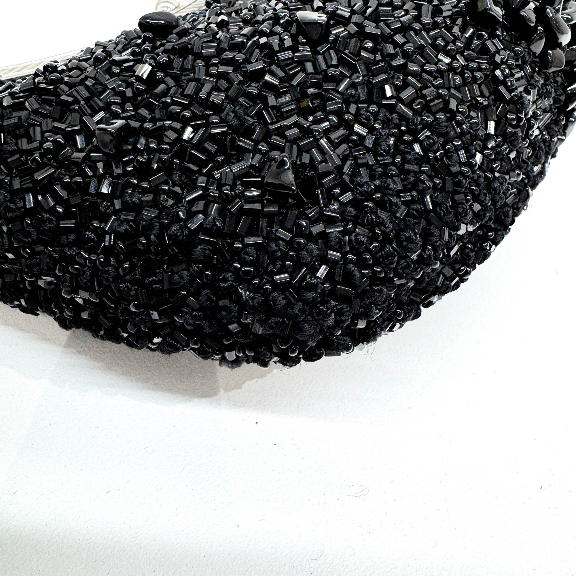 Black Beads with Silver Metal Handle Bag