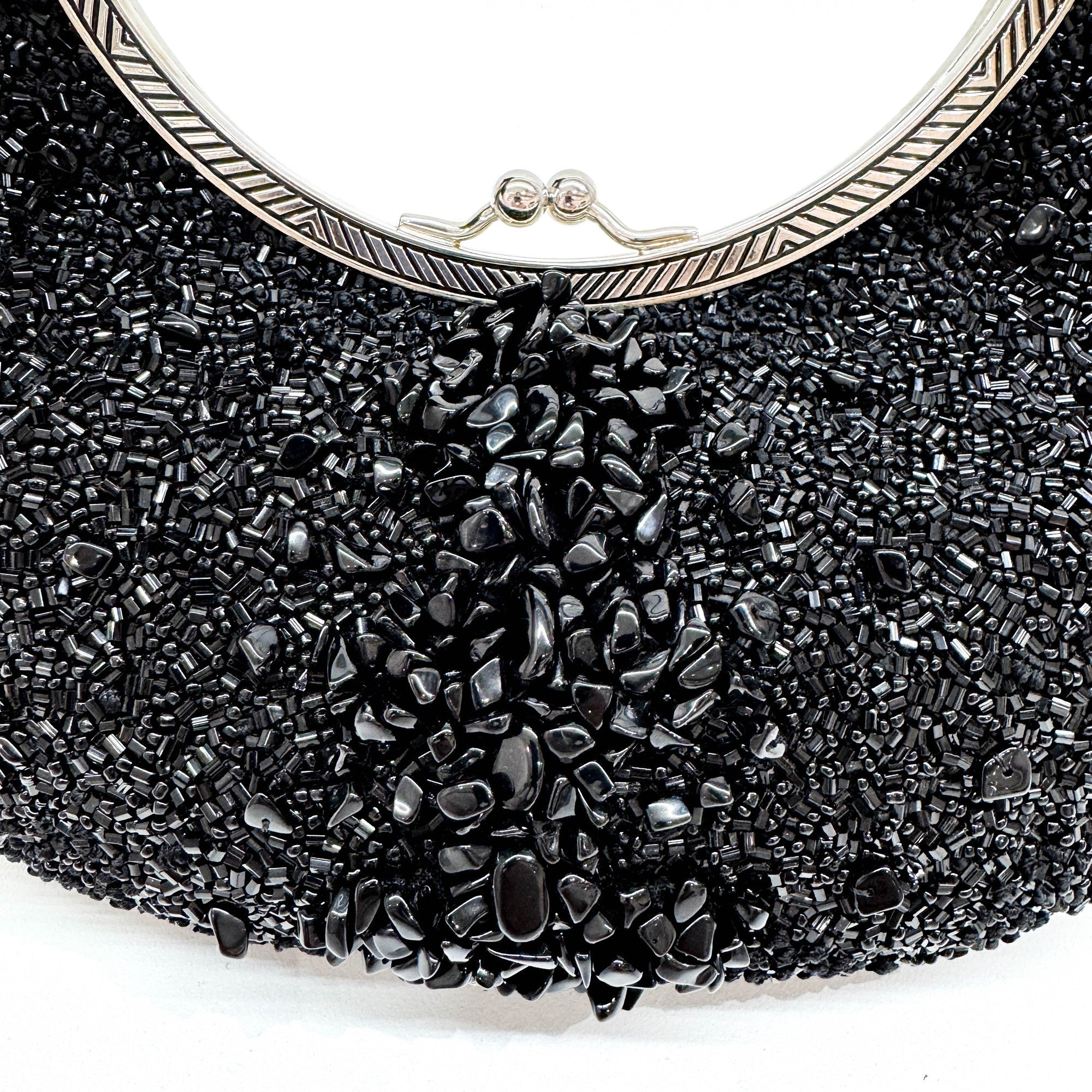 Black Beads with Silver Metal Handle Bag