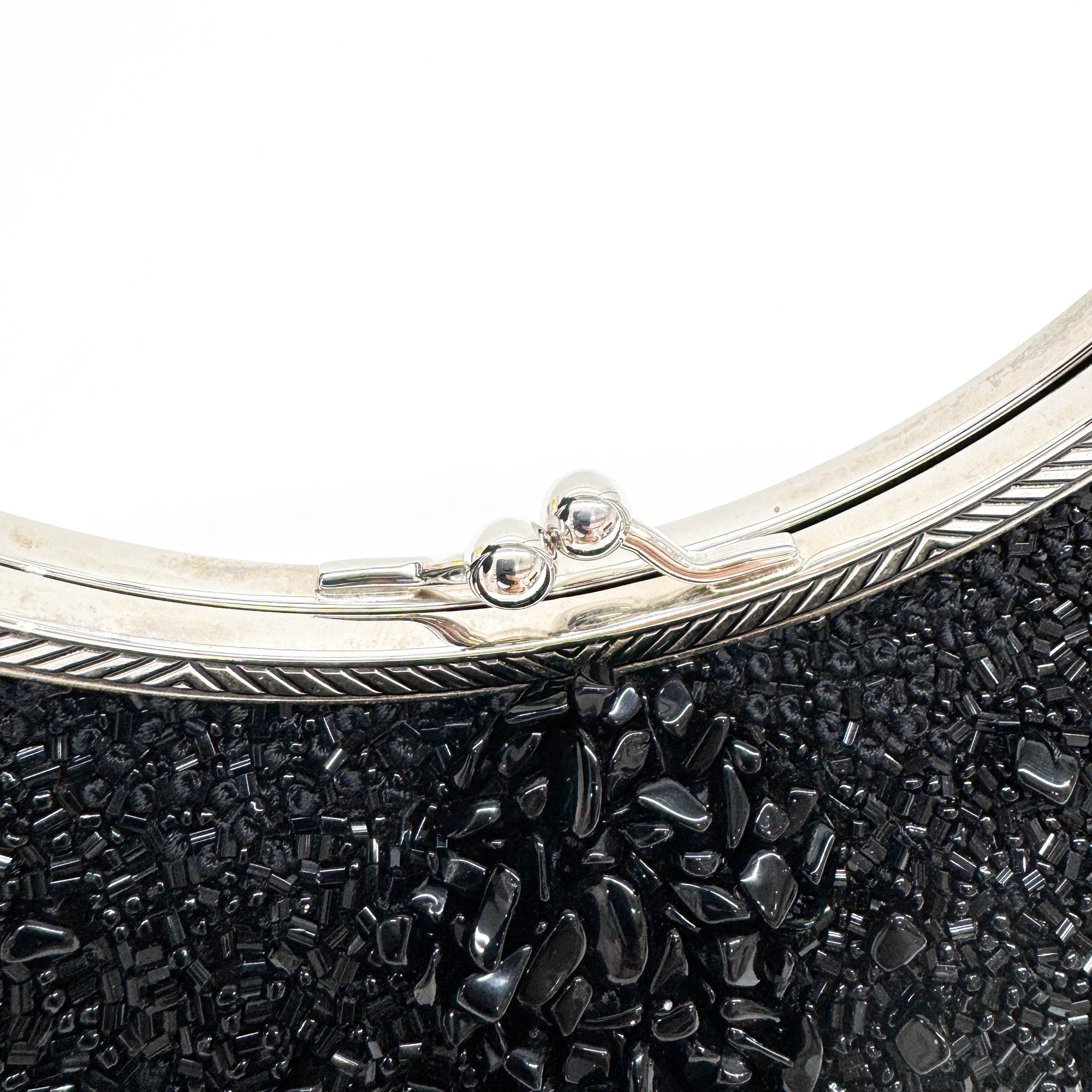 Black Beads with Silver Metal Handle Bag