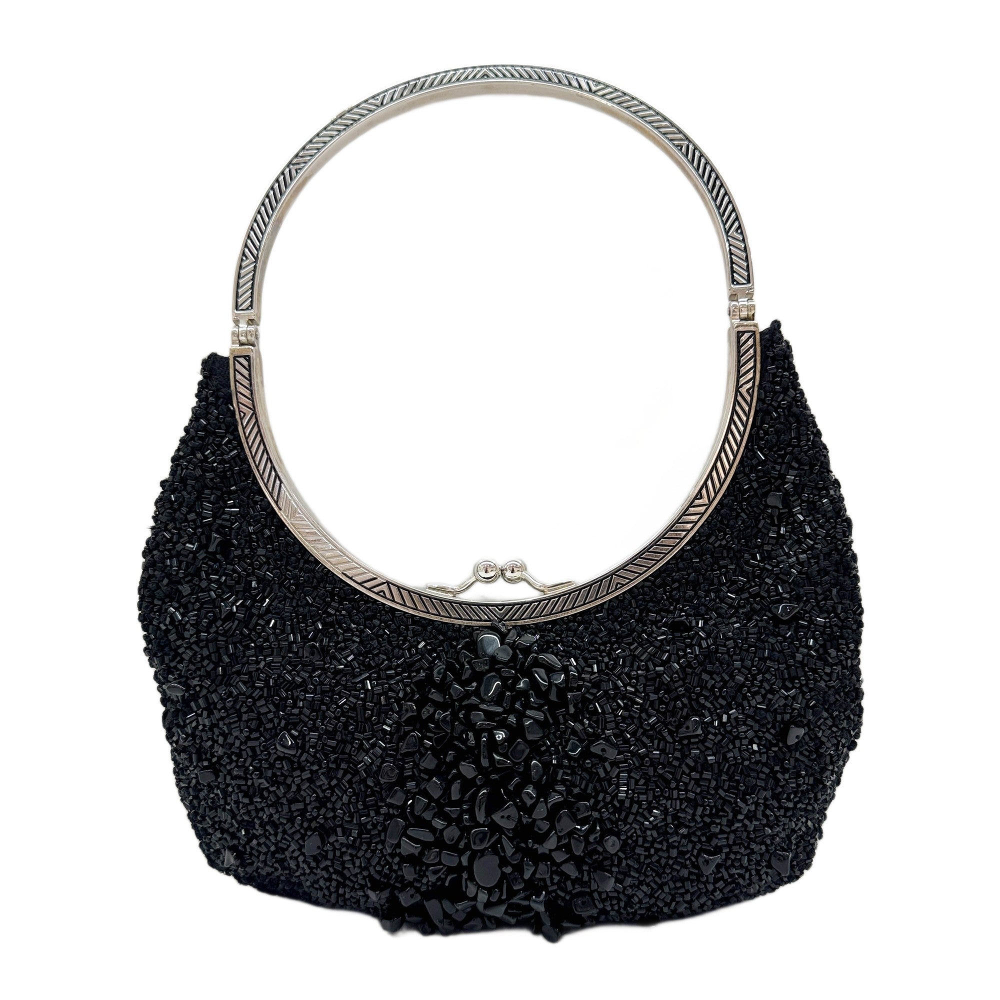Black Beads with Silver Metal Handle Bag