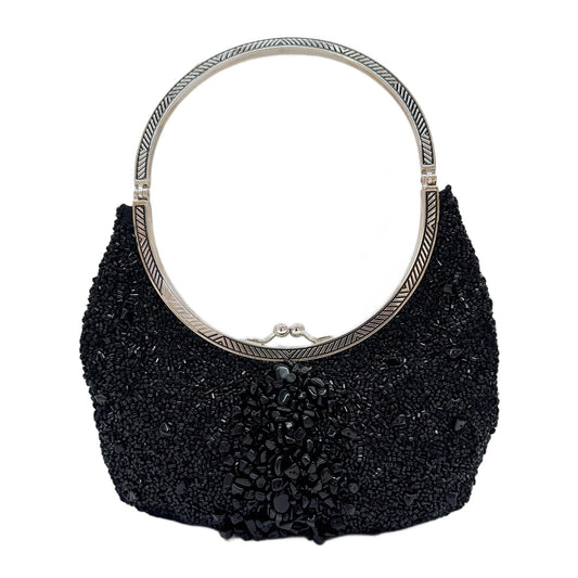 Black Beads with Silver Metal Handle Bag