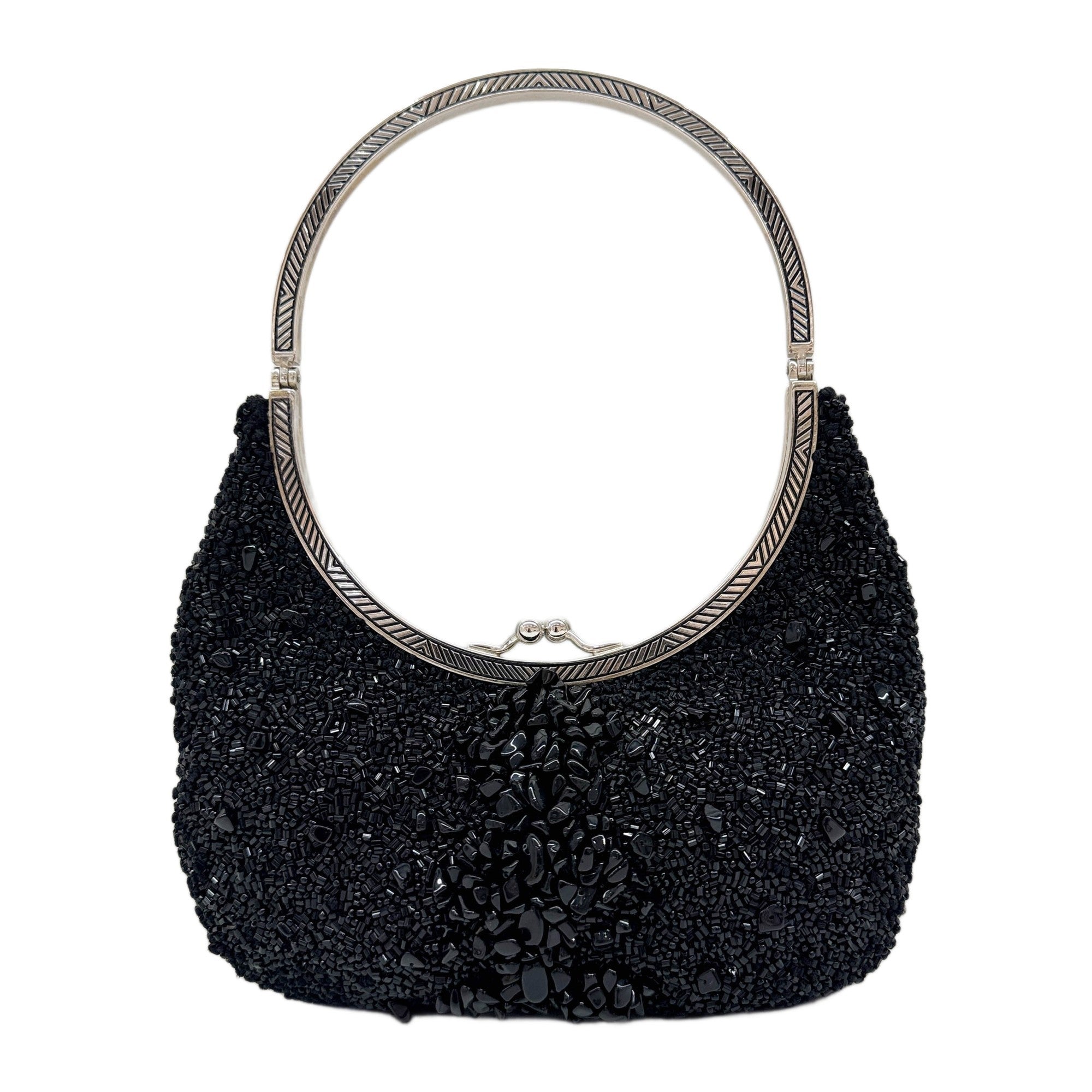 Black Beads with Silver Metal Handle Bag