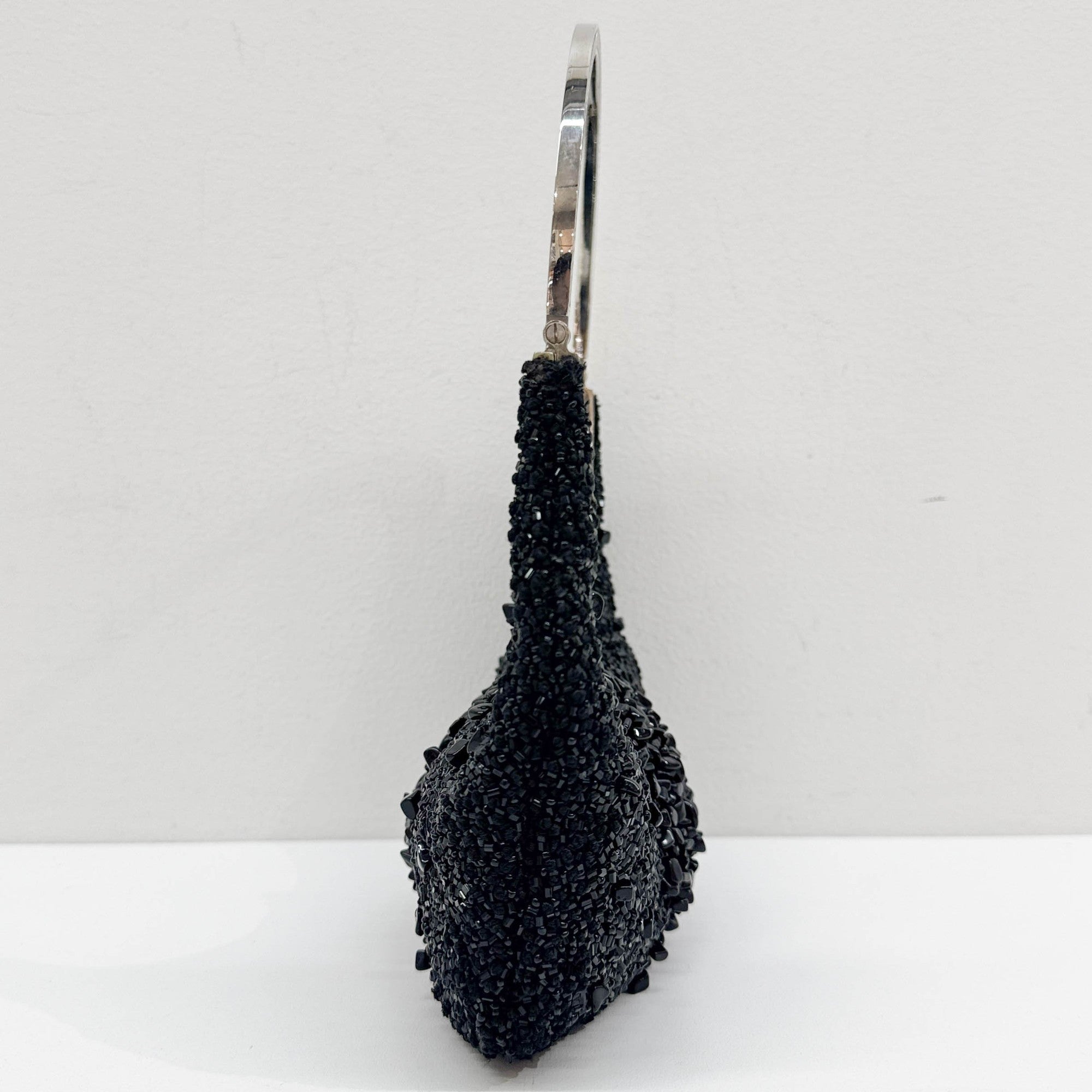 Black Beads with Silver Metal Handle Bag