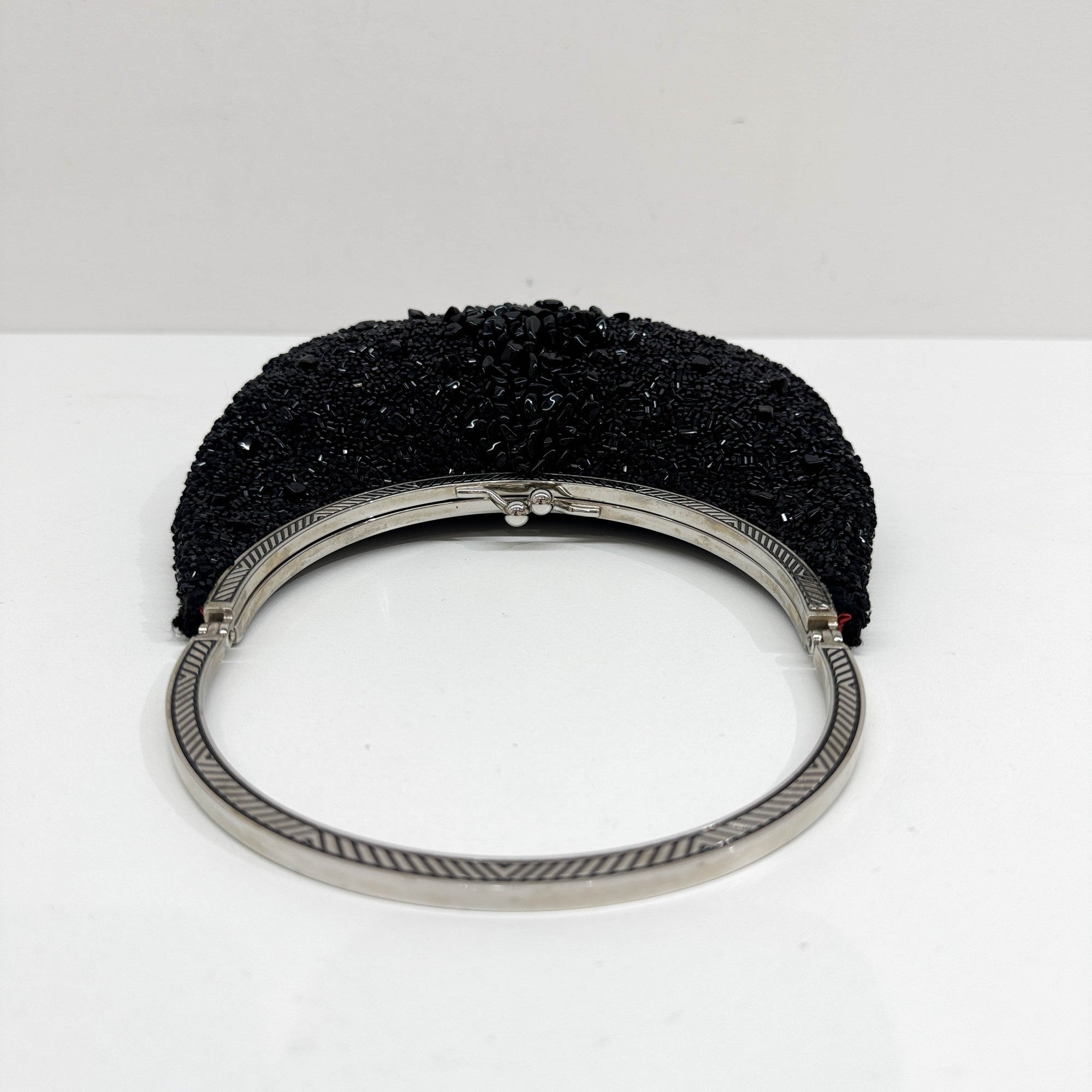 Black Beads with Silver Metal Handle Bag