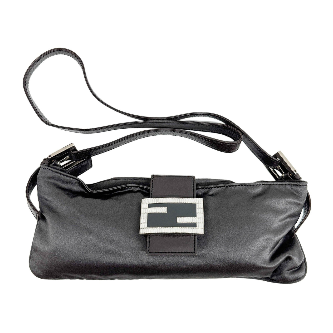 Rhinestone Buckle Gray Satin Shoulder Bag