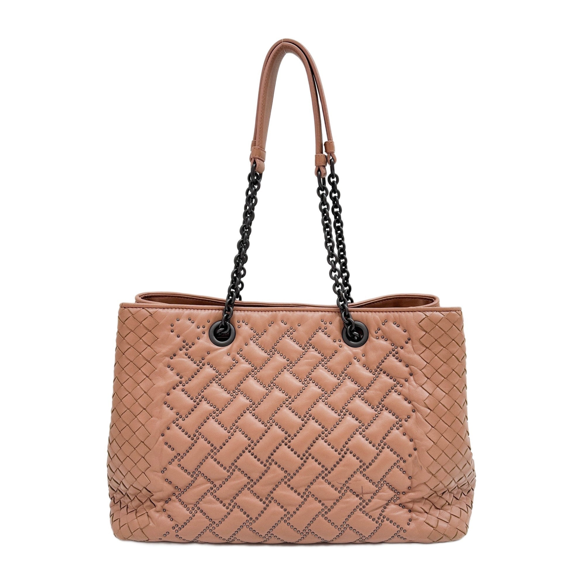 Intrecciato Studded Terracota Red Leather Shoulder Bag