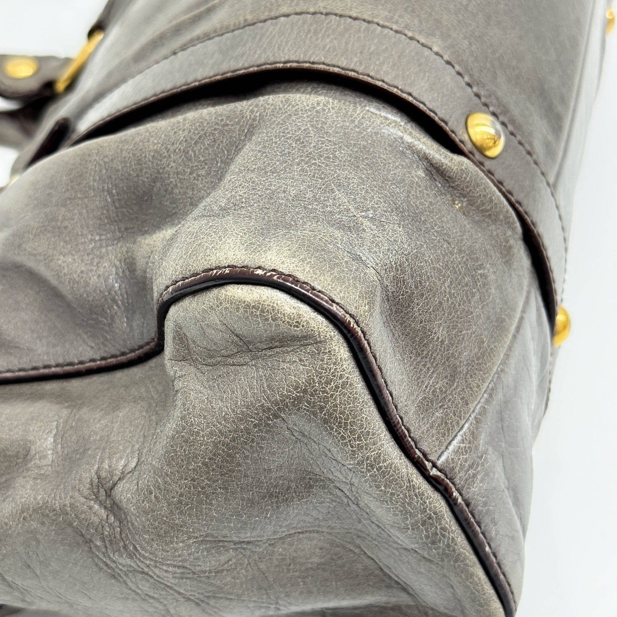 Vitello Elephant Gray Leather Two Way Bag