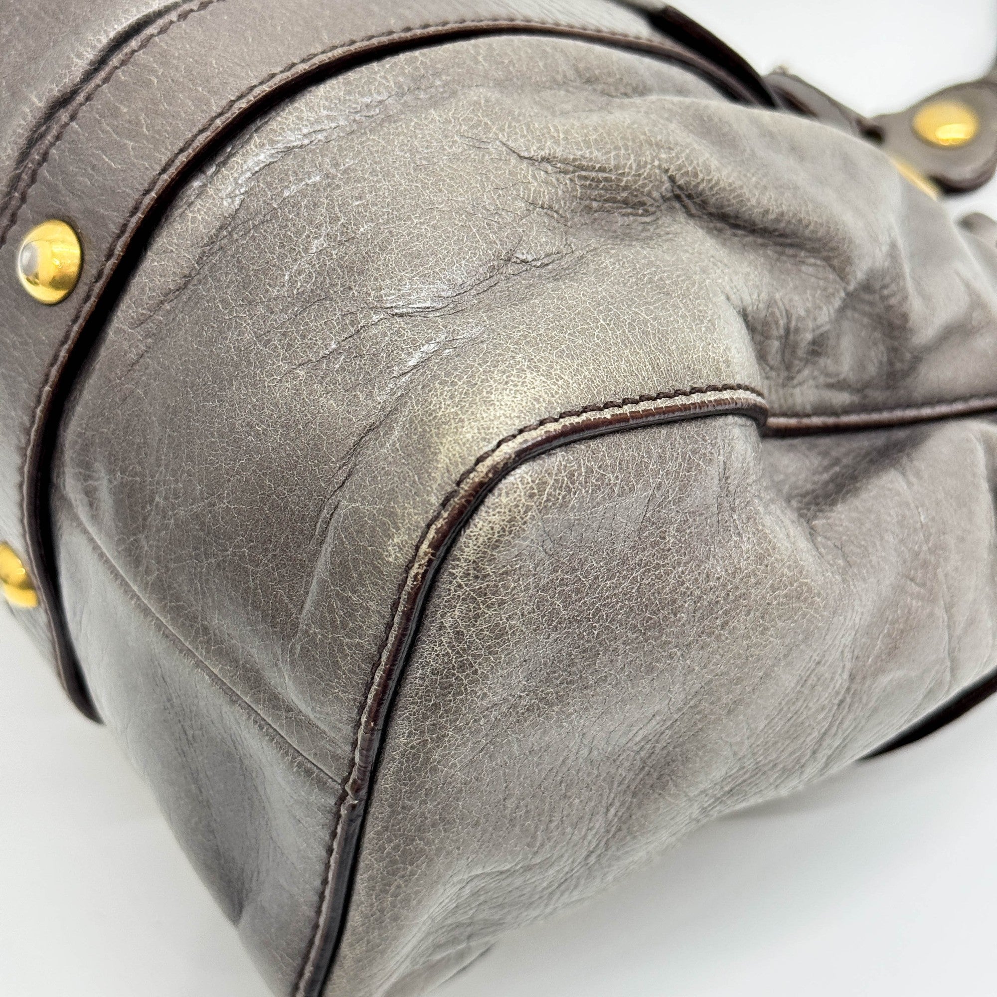 Vitello Elephant Gray Leather Two Way Bag