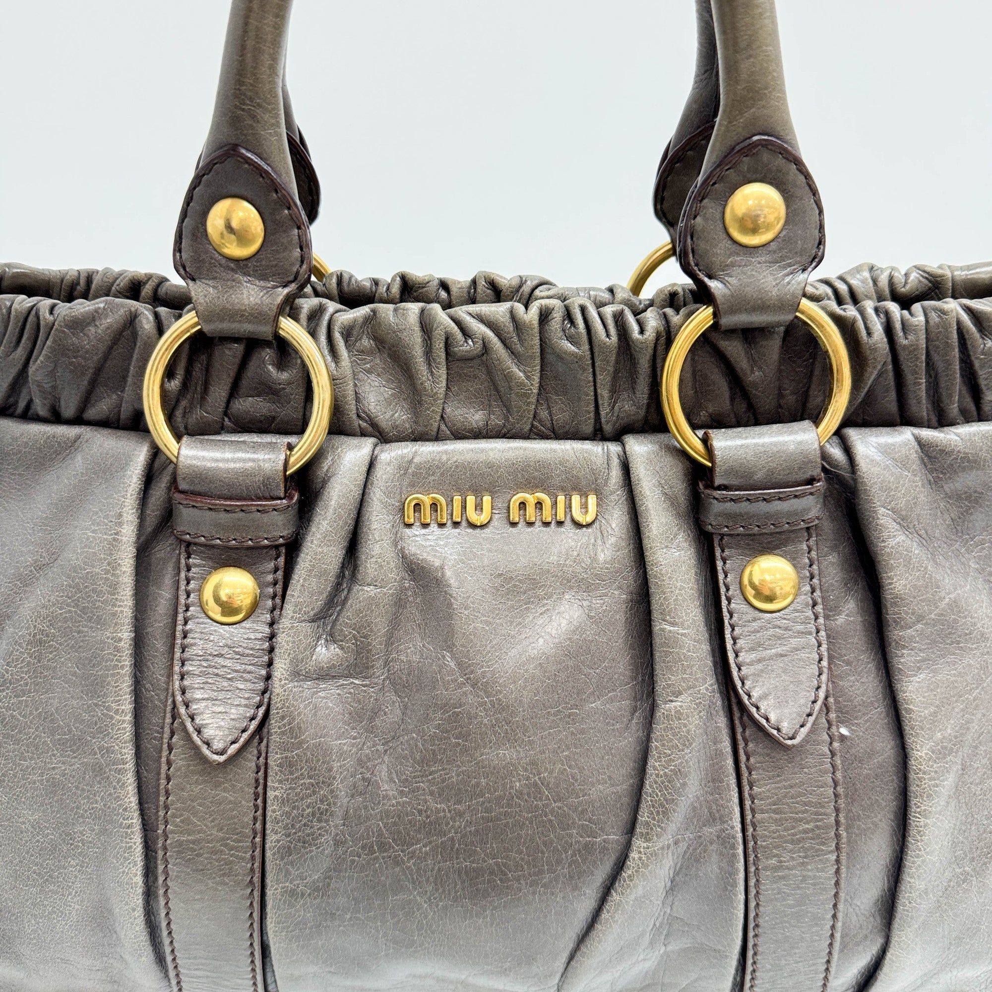 Vitello Elephant Gray Leather Two Way Bag