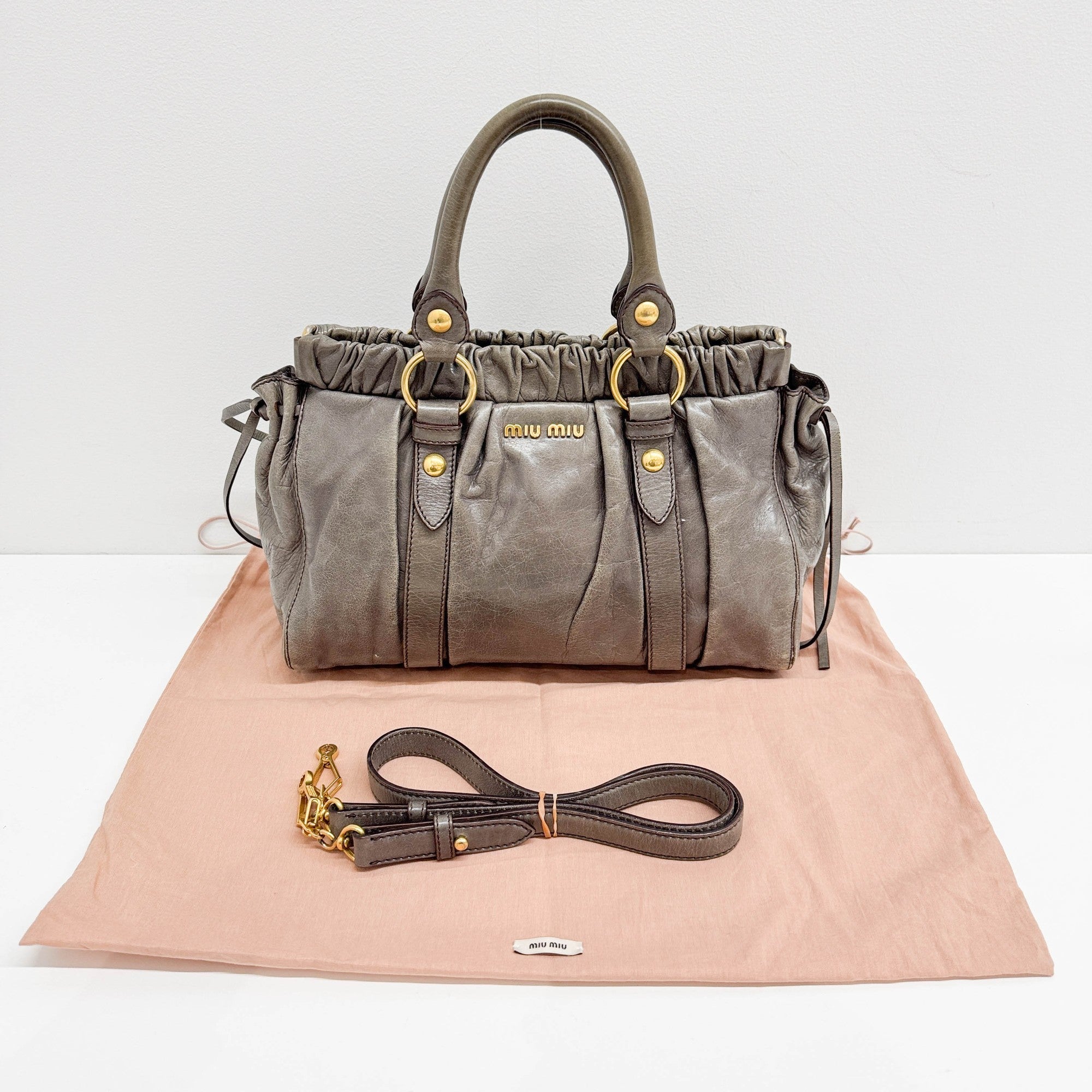 Vitello Elephant Gray Leather Two Way Bag