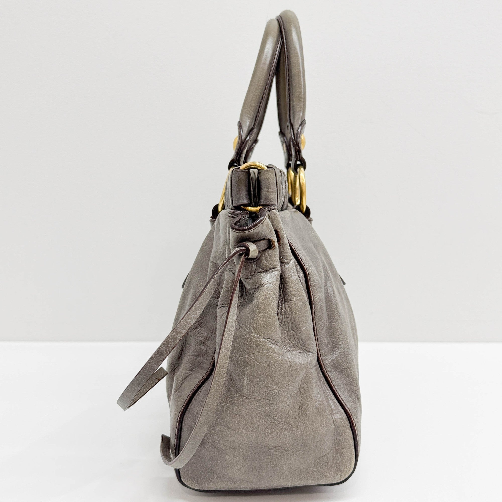 Vitello Elephant Gray Leather Two Way Bag