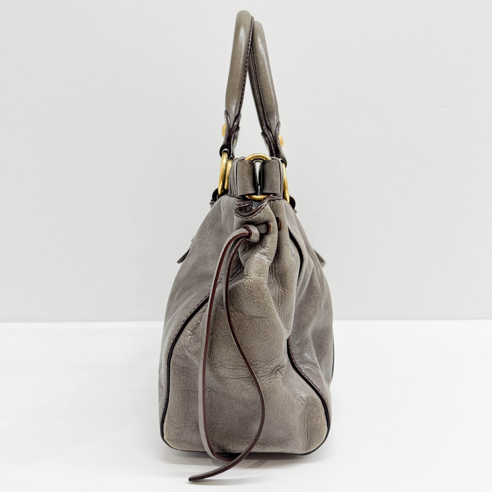 Vitello Elephant Gray Leather Two Way Bag