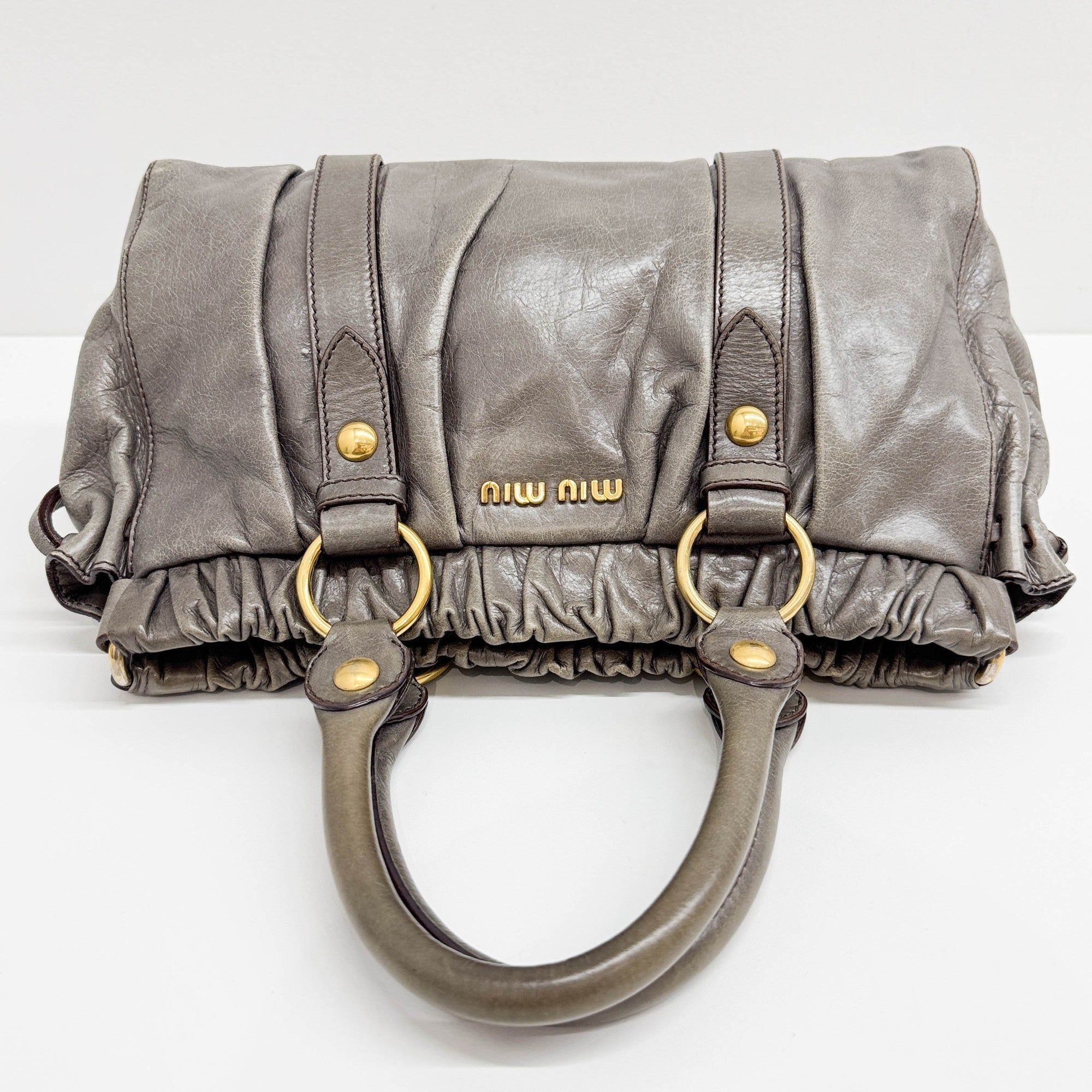 Vitello Elephant Gray Leather Two Way Bag