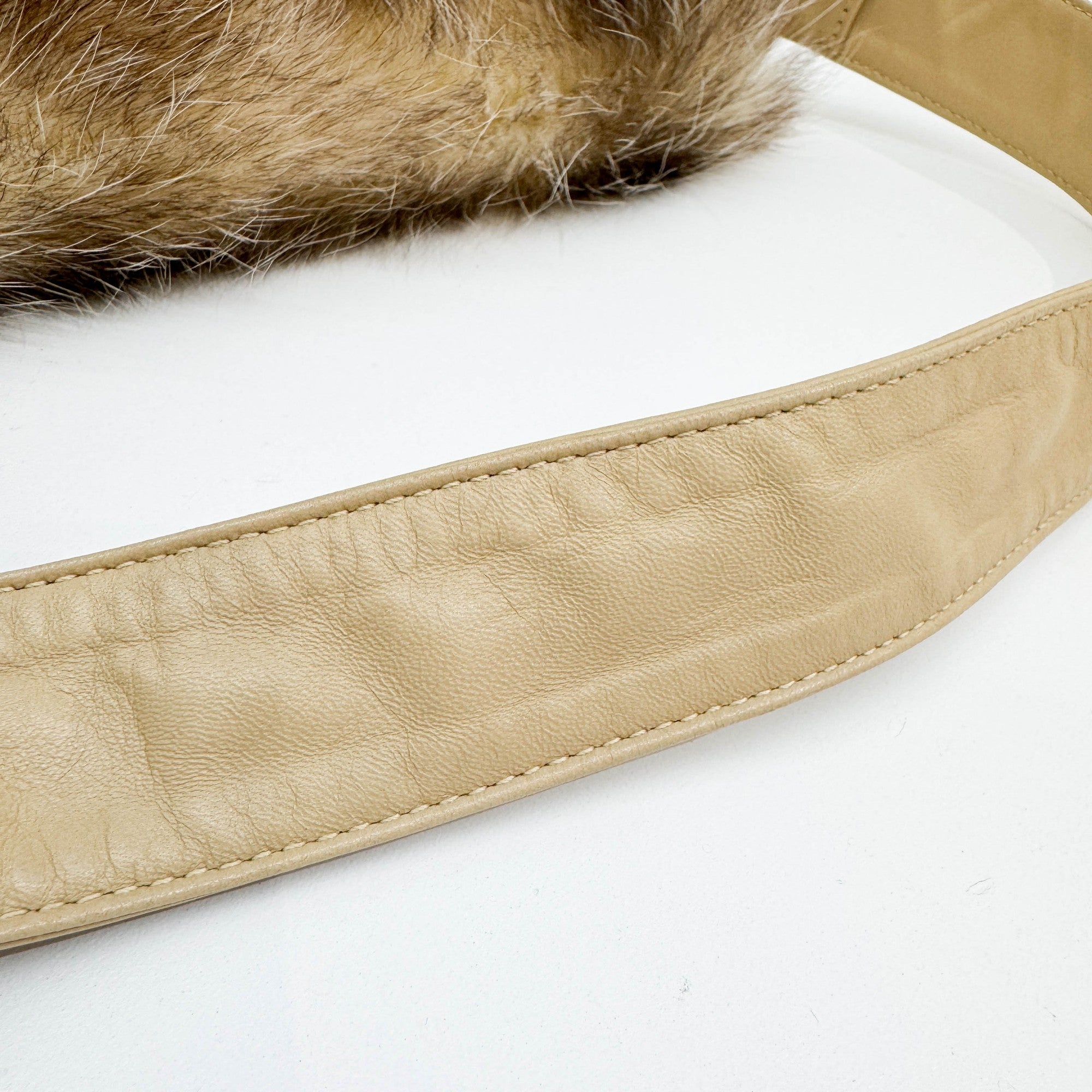 Beige Fur with Leather Strap Shoulder Bag