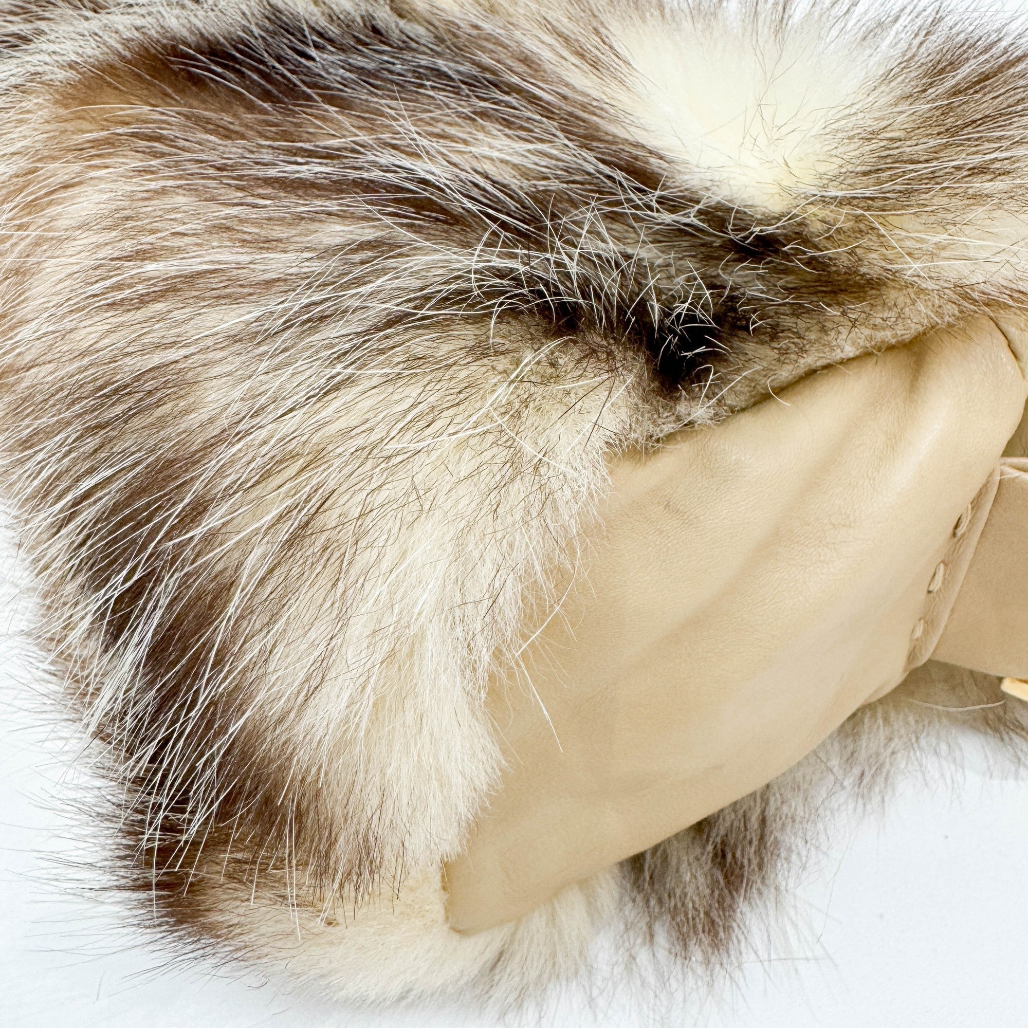 Beige Fur with Leather Strap Shoulder Bag