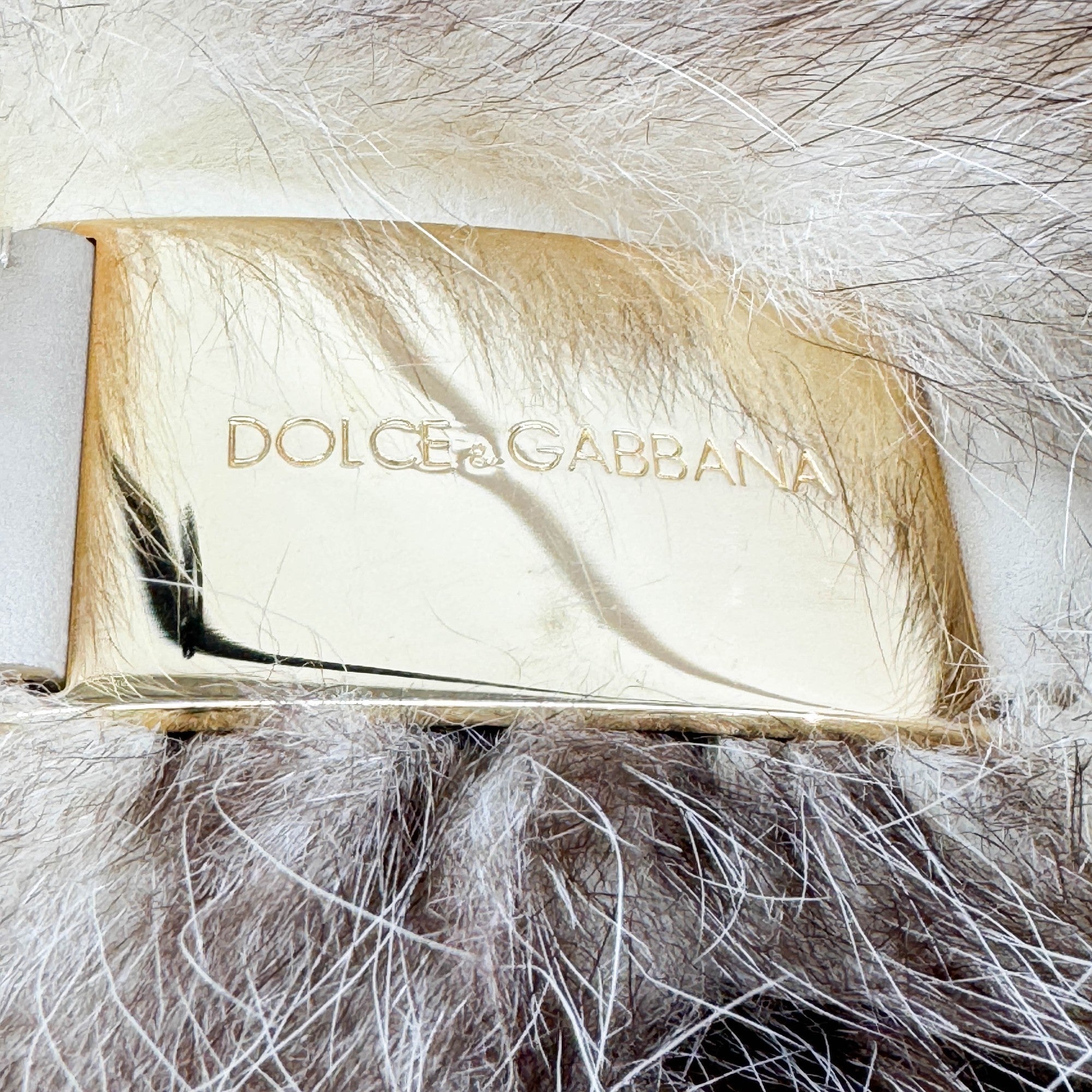 Beige Fur with Leather Strap Shoulder Bag